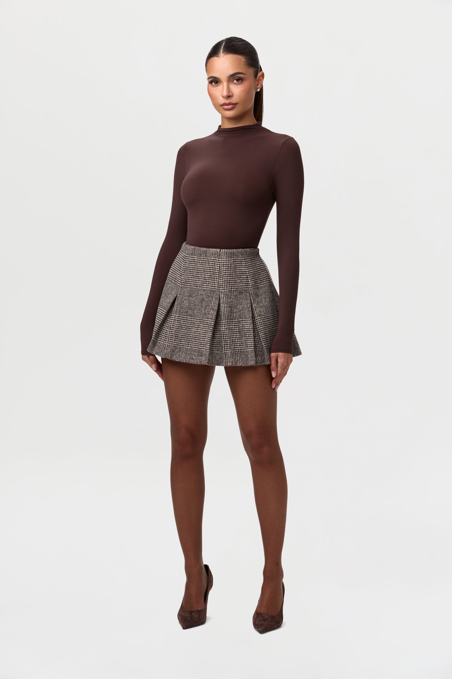 Suiting Pleated Plaid Mini Skirt