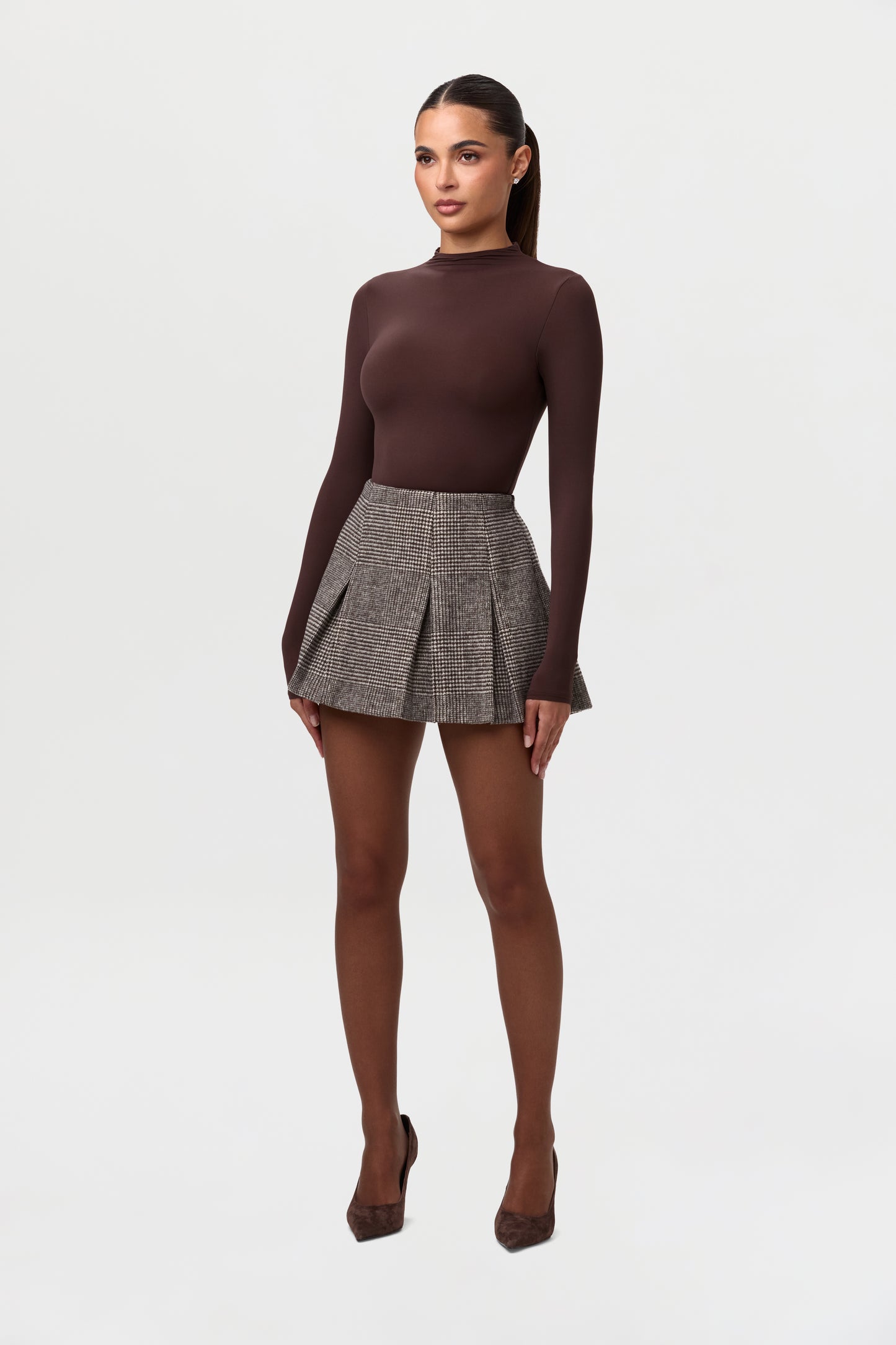 Suiting Pleated Plaid Mini Skirt