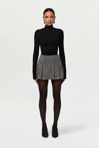 Herringbone Pleated Mini Skirt