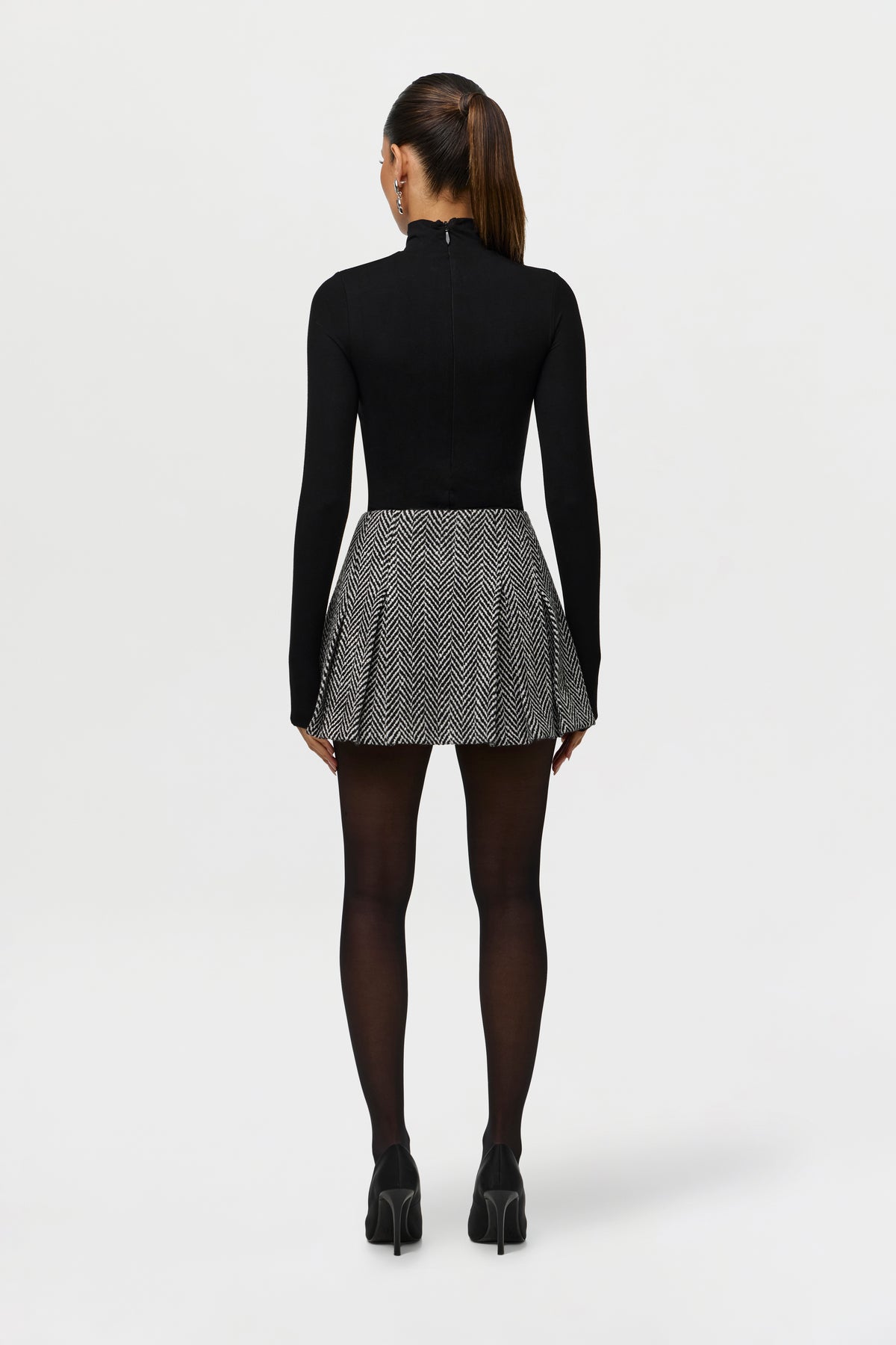 Herringbone Pleated Mini Skirt