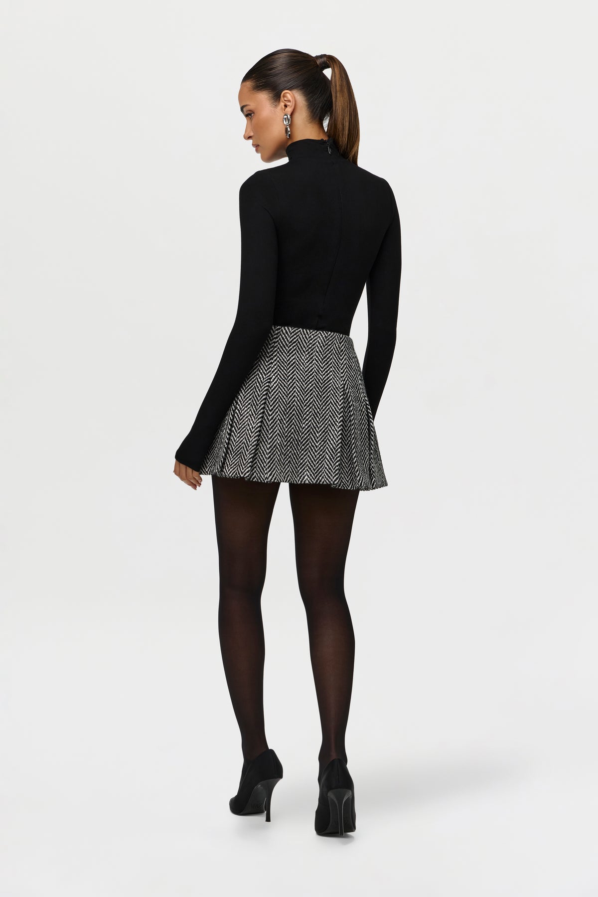Herringbone Pleated Mini Skirt