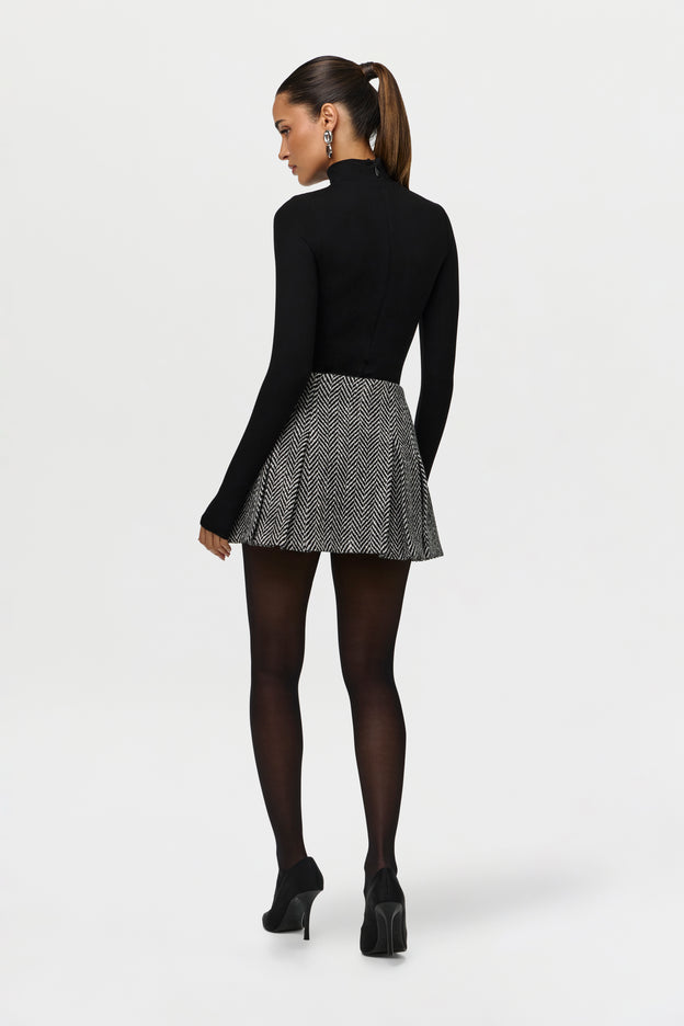Herringbone Pleated Mini Skirt