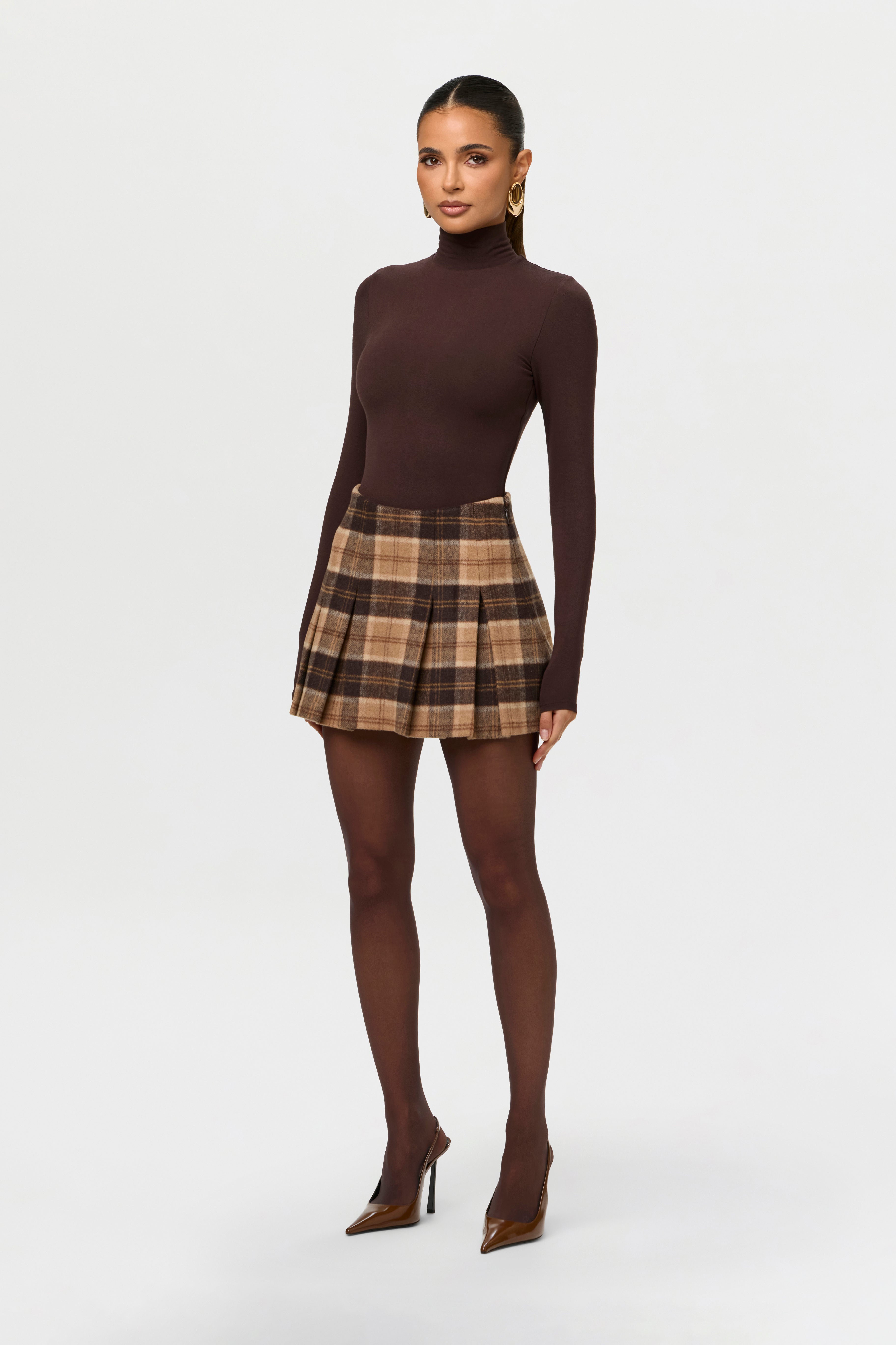 Suiting Plaid Pleated Mini Skirt