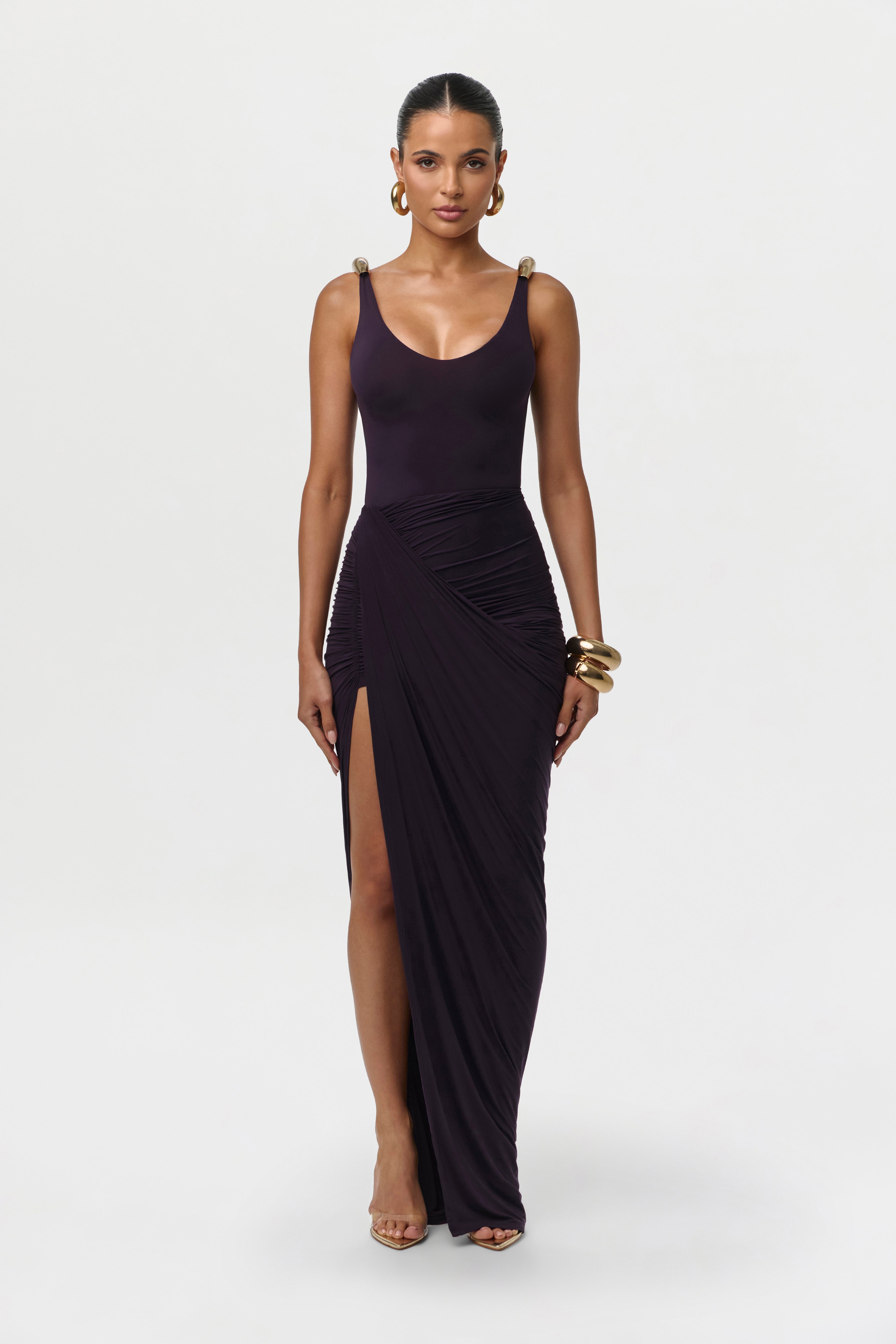 Naked Ruched Drape Maxi Skirt