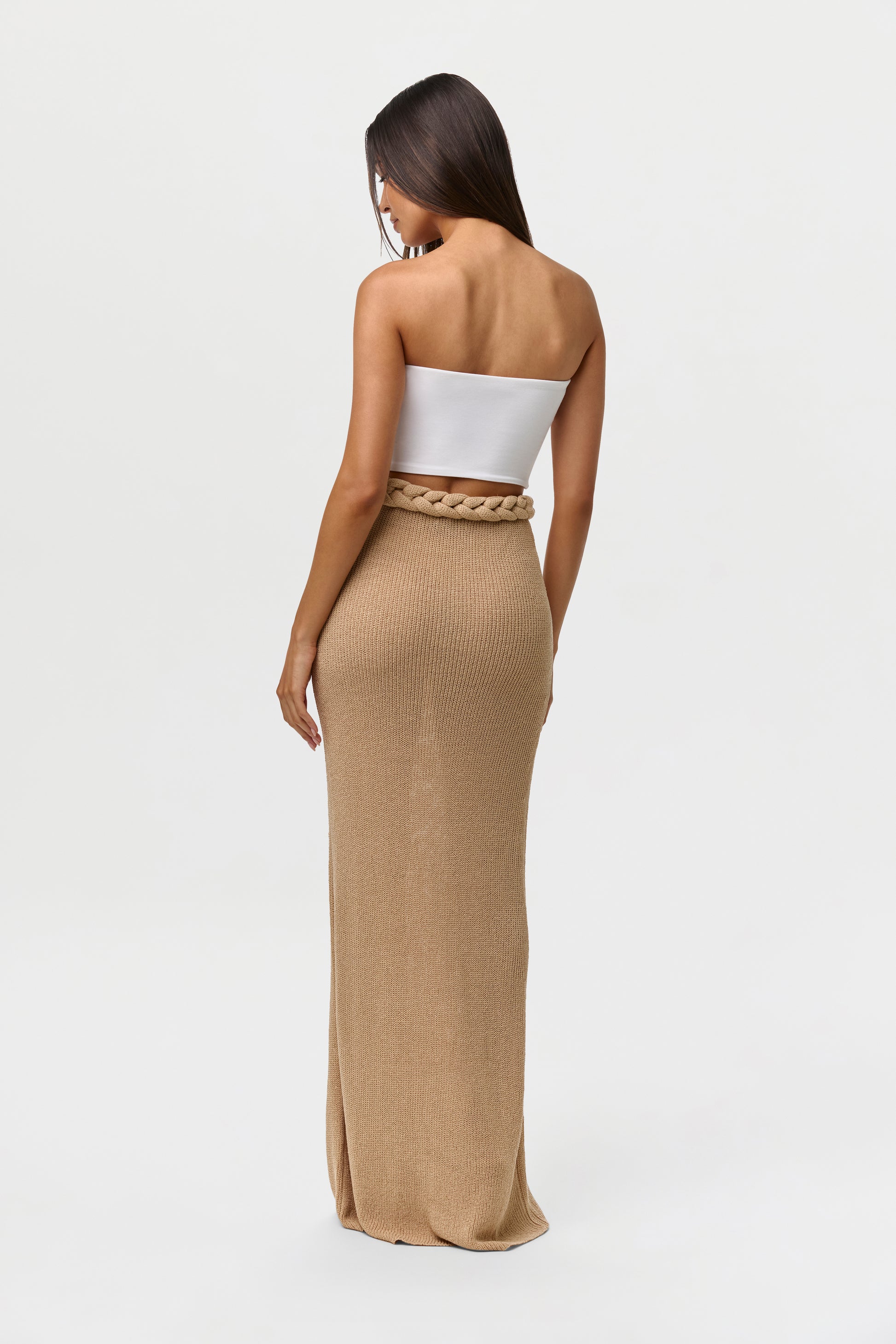 Sand Beige Knit Braid Maxi Skirt