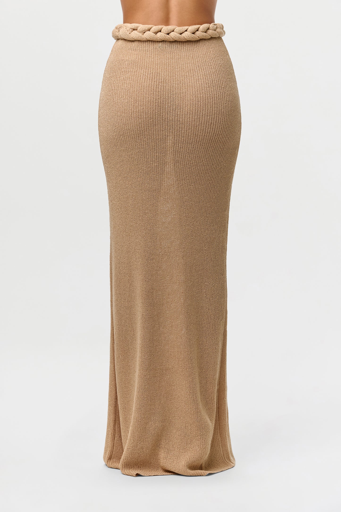 Sand Beige Knit Braid Maxi Skirt
