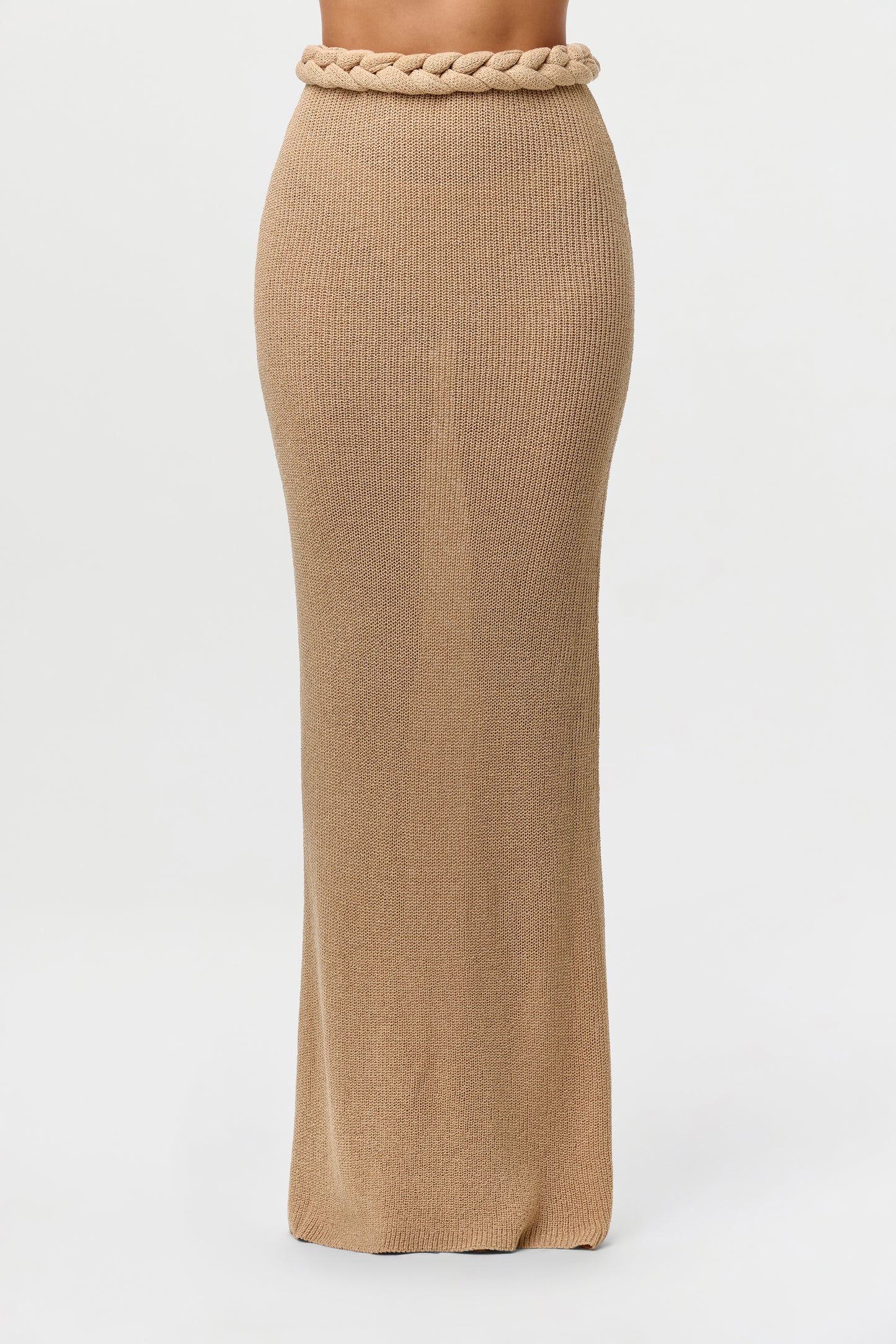 Sand Beige Knit Braid Maxi Skirt