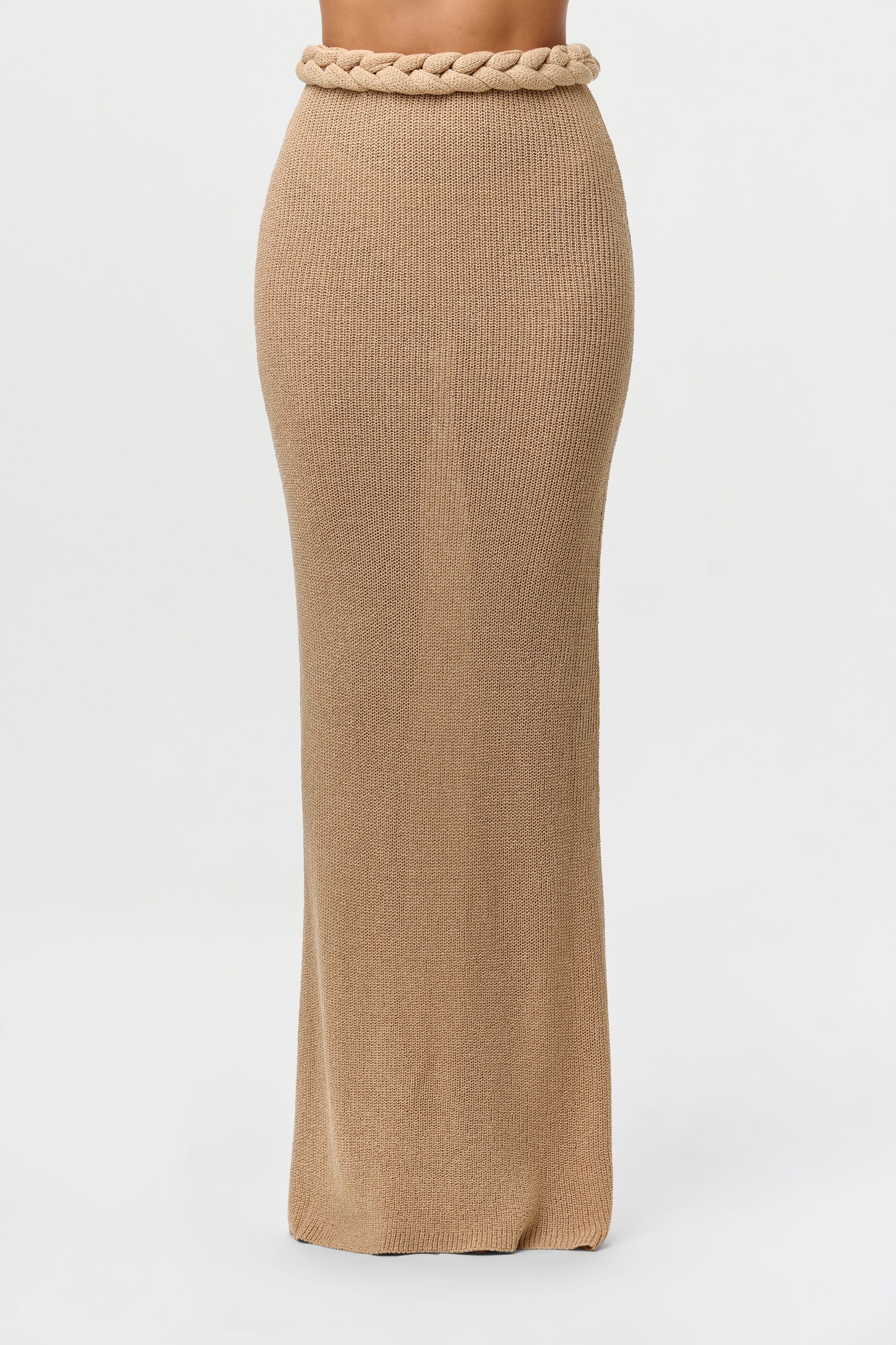 Sand Beige Knit Braid Maxi Skirt