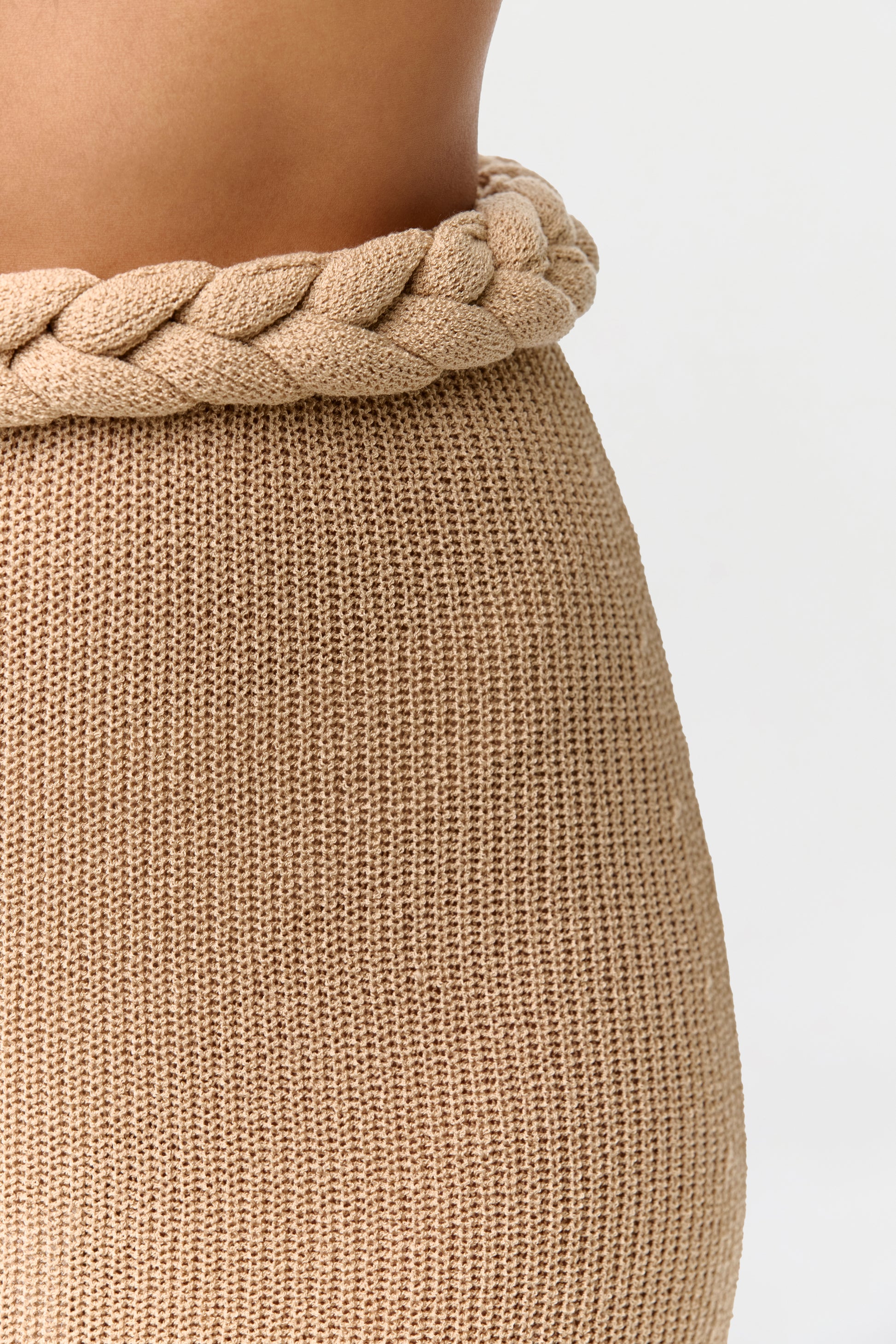 Sand Beige Knit Braid Maxi Skirt