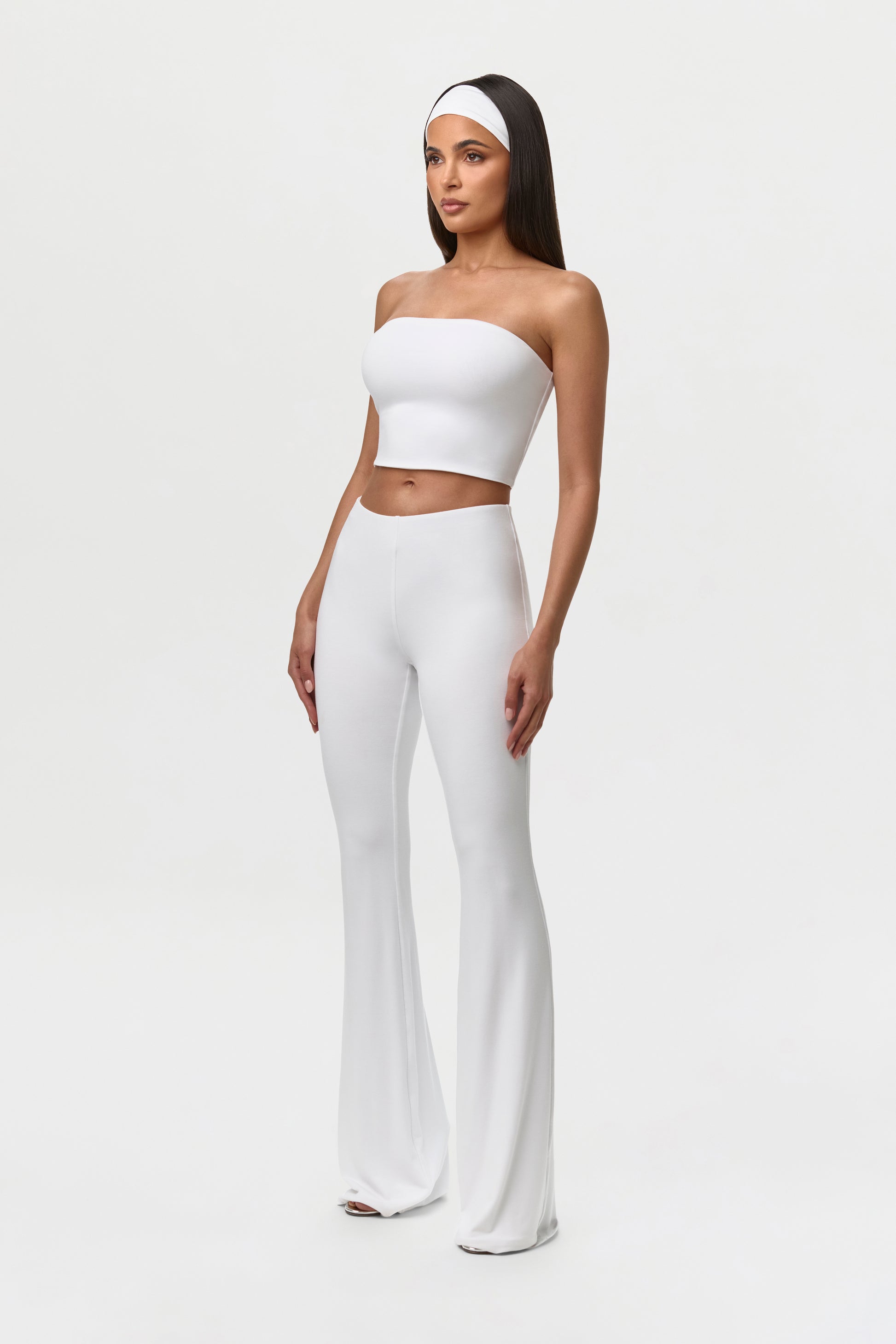 White Smooth Bootcut Pants Petite