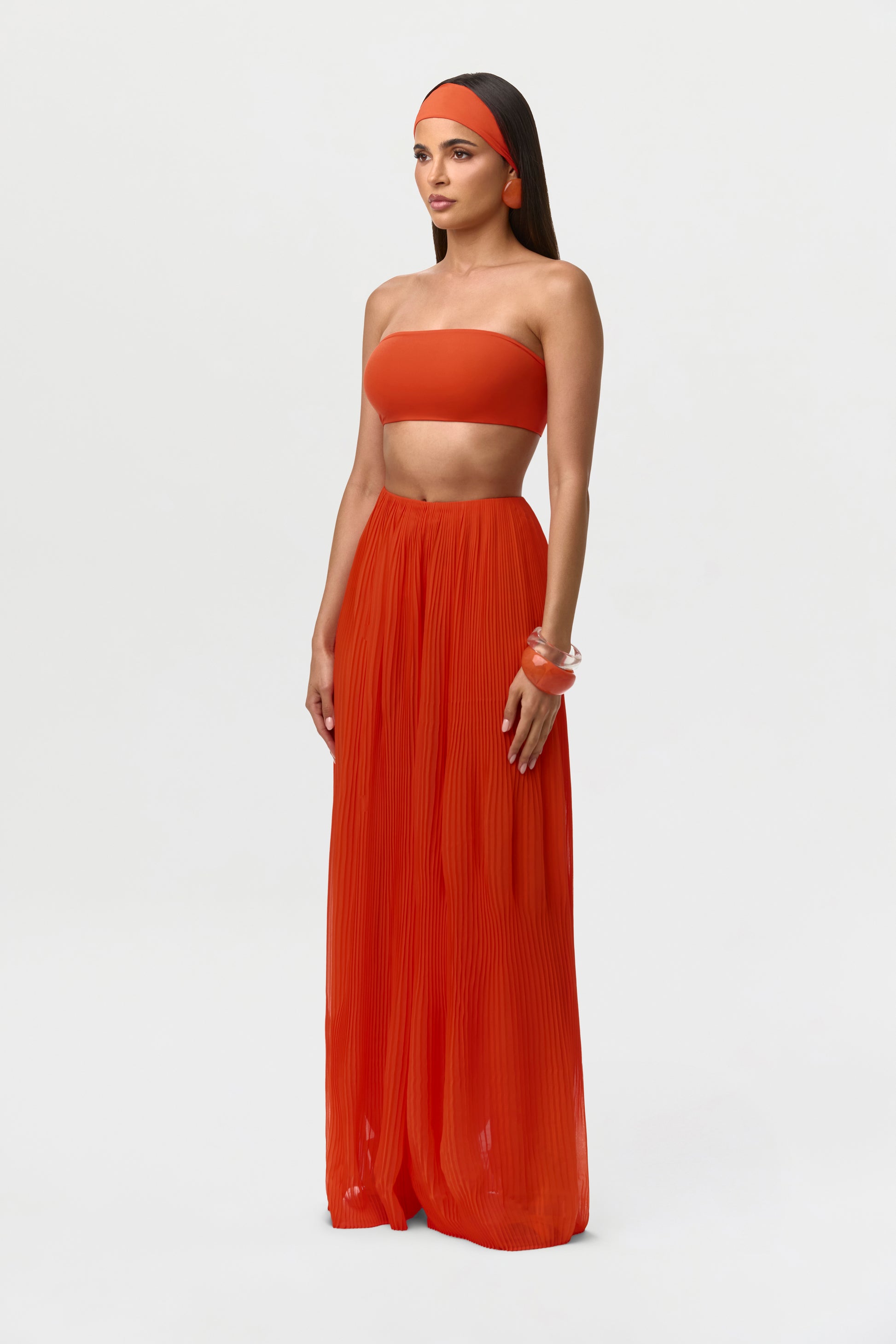 Women's Chiffon Pleated Wide Leg Pants by Naked Wardrobe, Tangerine / XS