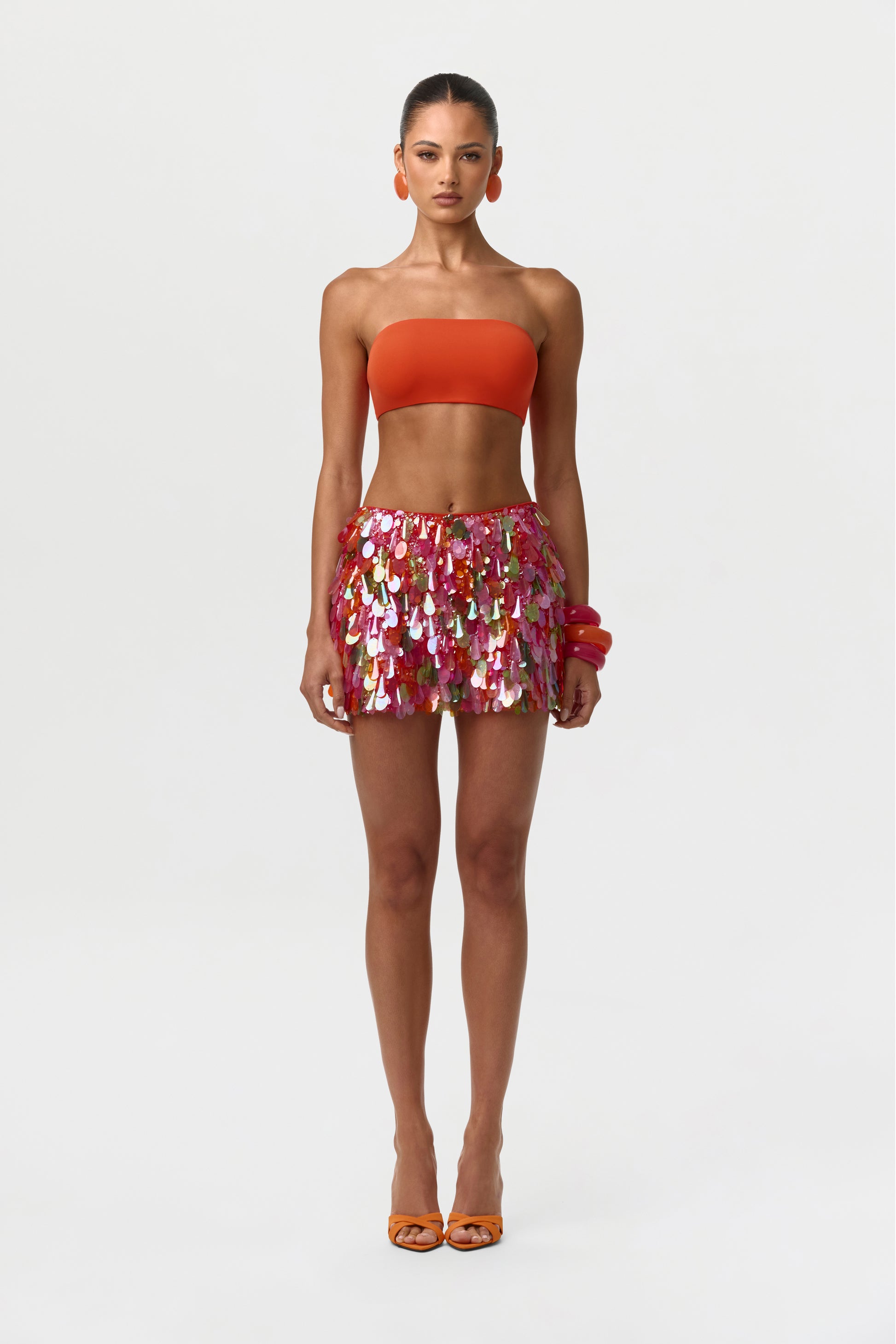 Tangerine Multi Sequin High Waist Mini Skirt