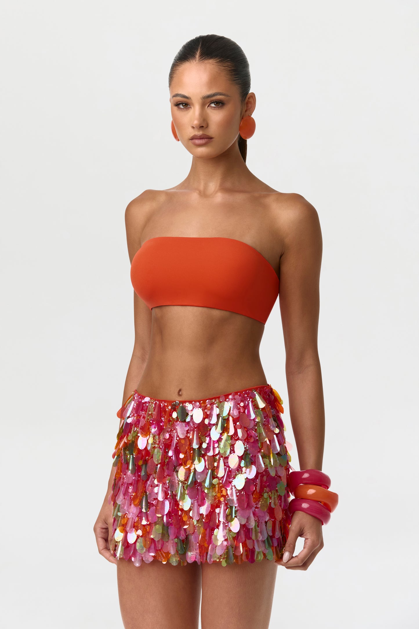 Tangerine Multi Sequin High Waist Mini Skirt
