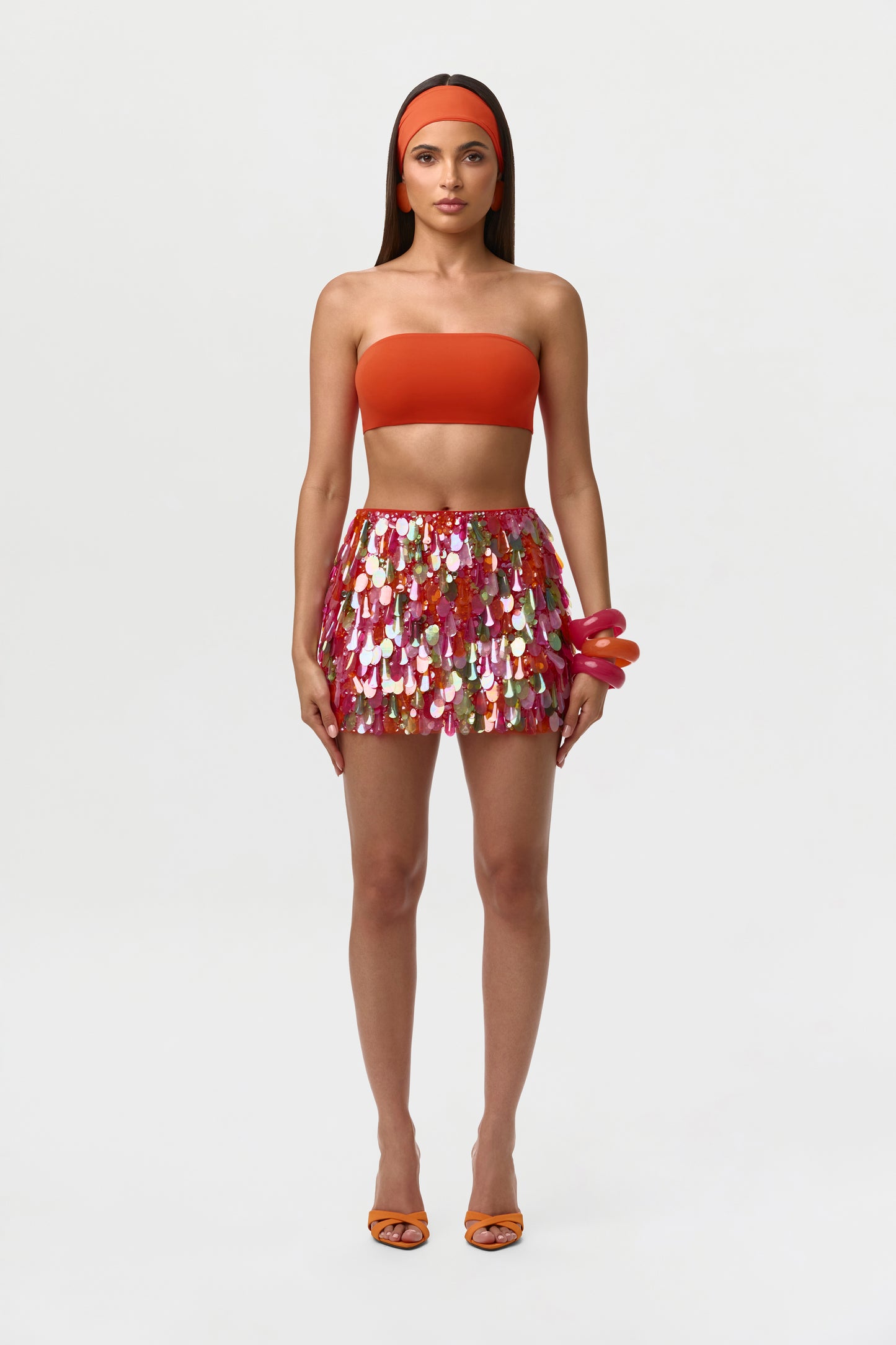 Tangerine Multi Sequin High Waist Mini Skirt