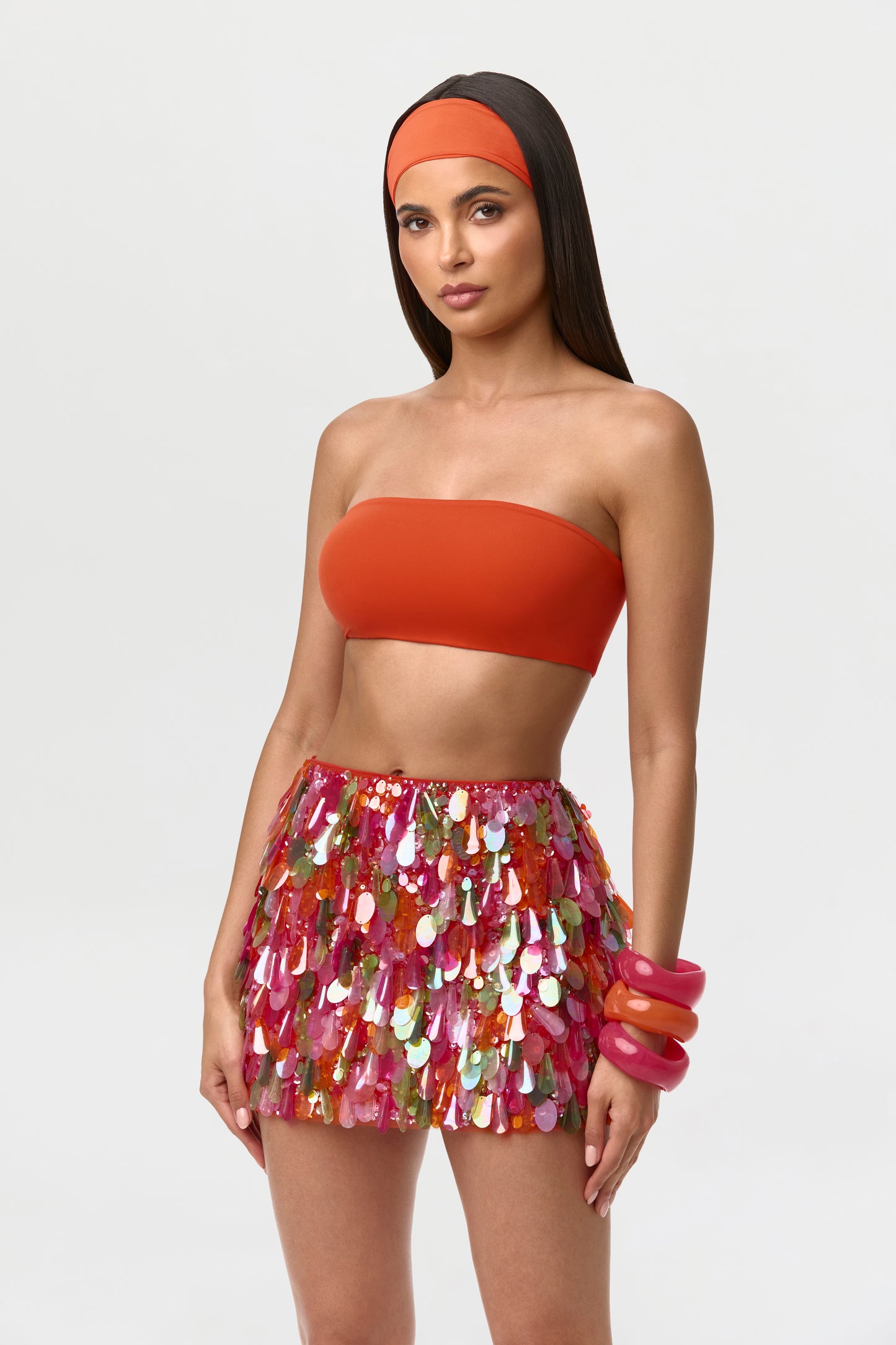Tangerine Multi Sequin High Waist Mini Skirt