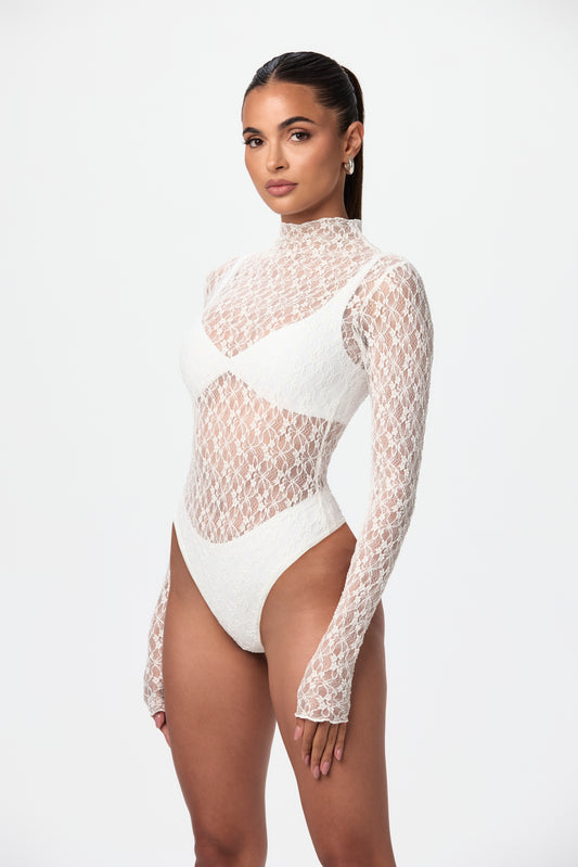 Stretch Lace Turtleneck Bodysuit