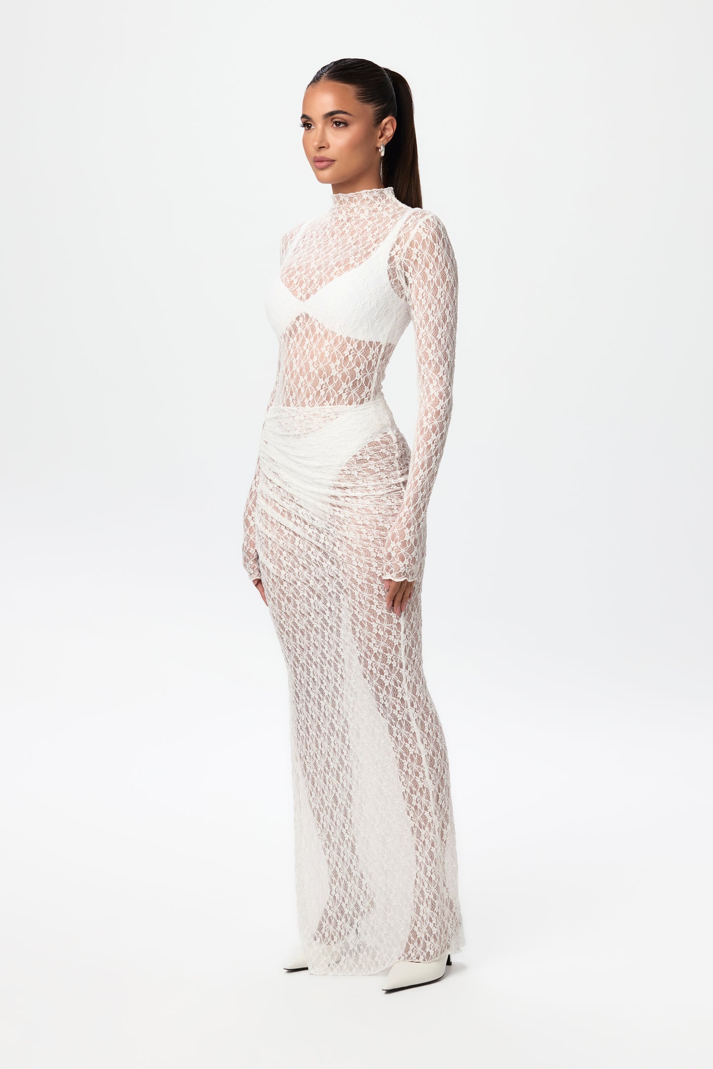 Stretch Lace Turtleneck Bodysuit