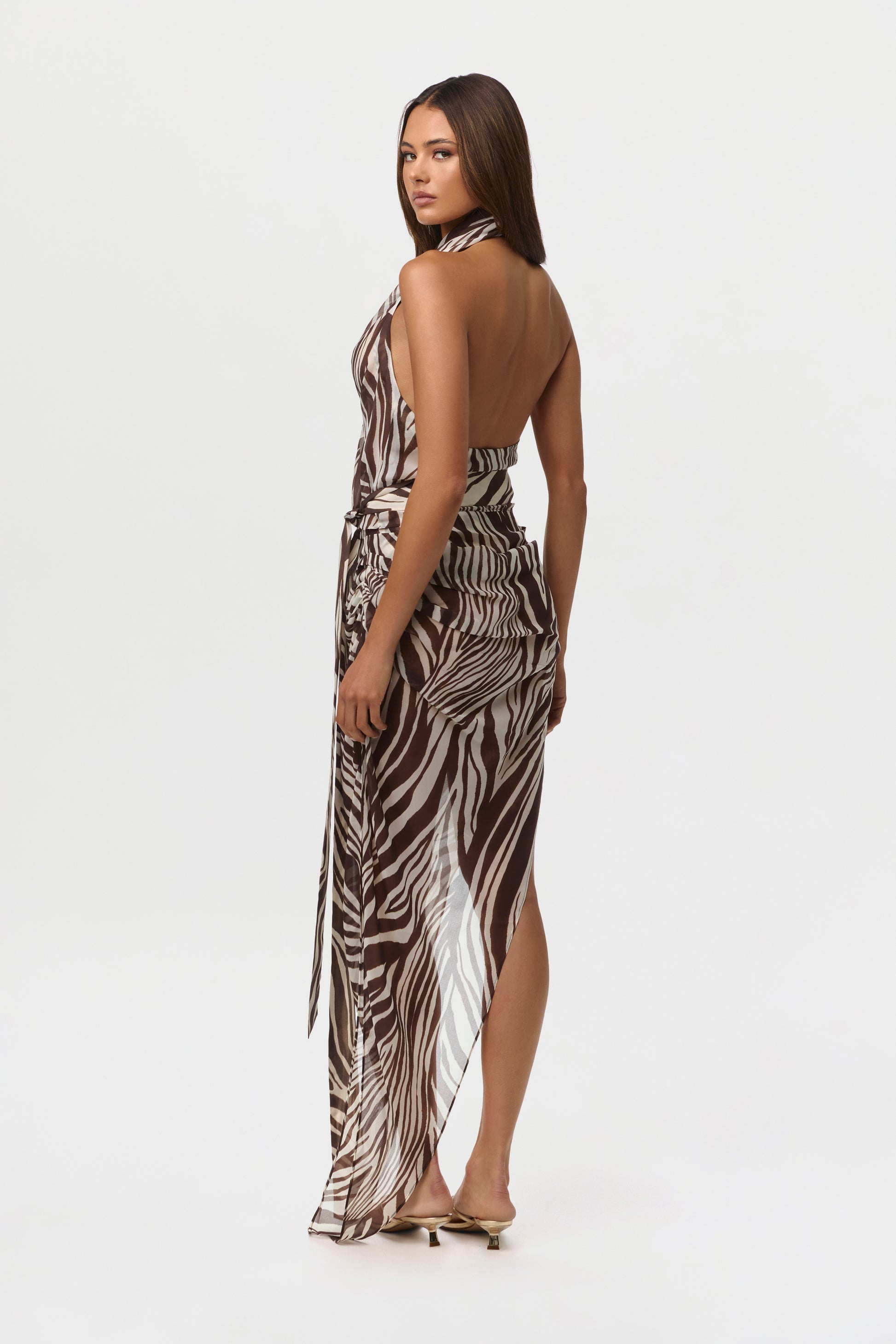 Women's Chiffon Wrap Halter Top by Naked Wardrobe, Wild Riviera / XS