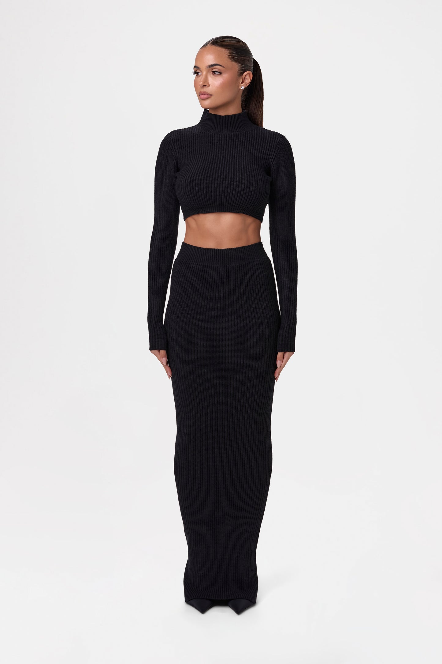 Ribbed High Waist Maxi Skirt