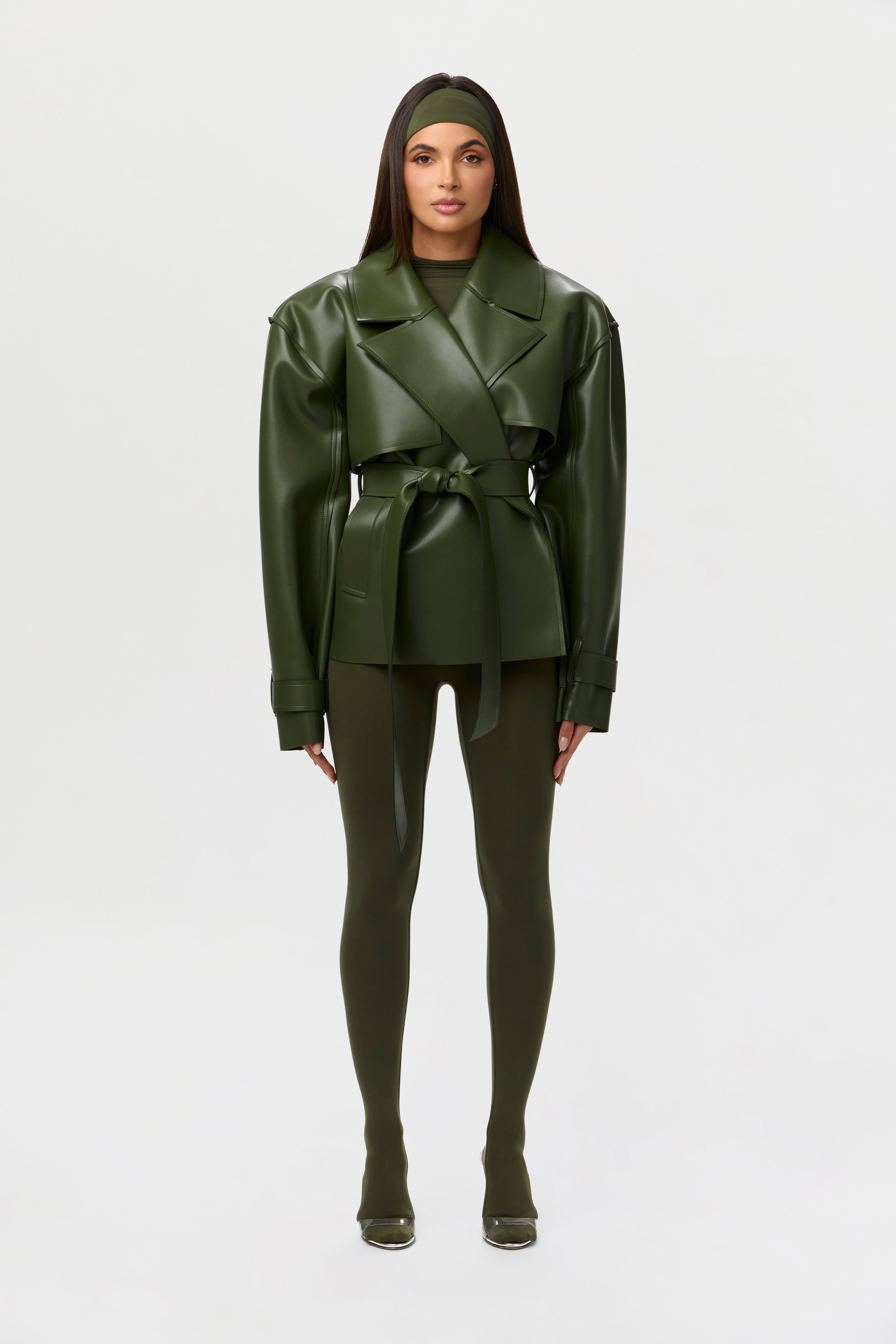 Vegan Leather Cropped Trench Jacket