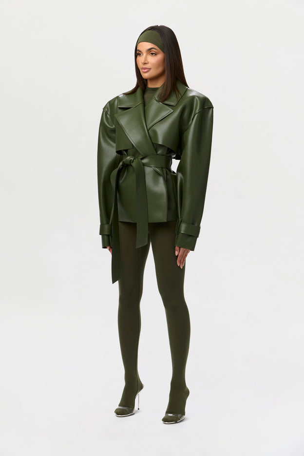 Vegan Leather Cropped Trench Jacket