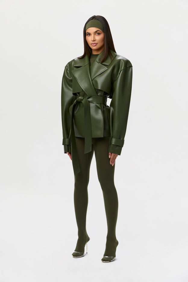 Vegan Leather Cropped Trench Jacket