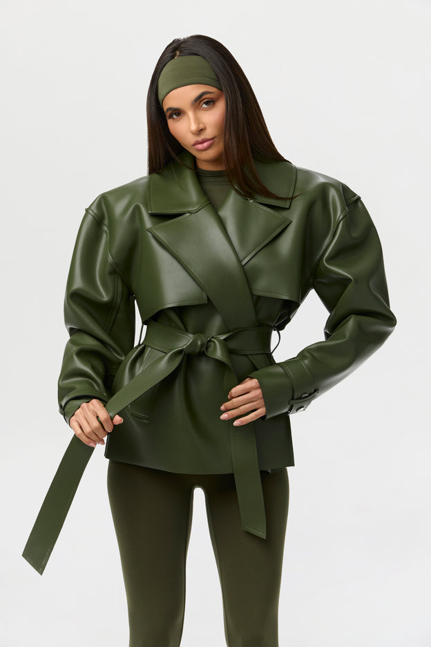 Vegan Leather Cropped Trench Jacket
