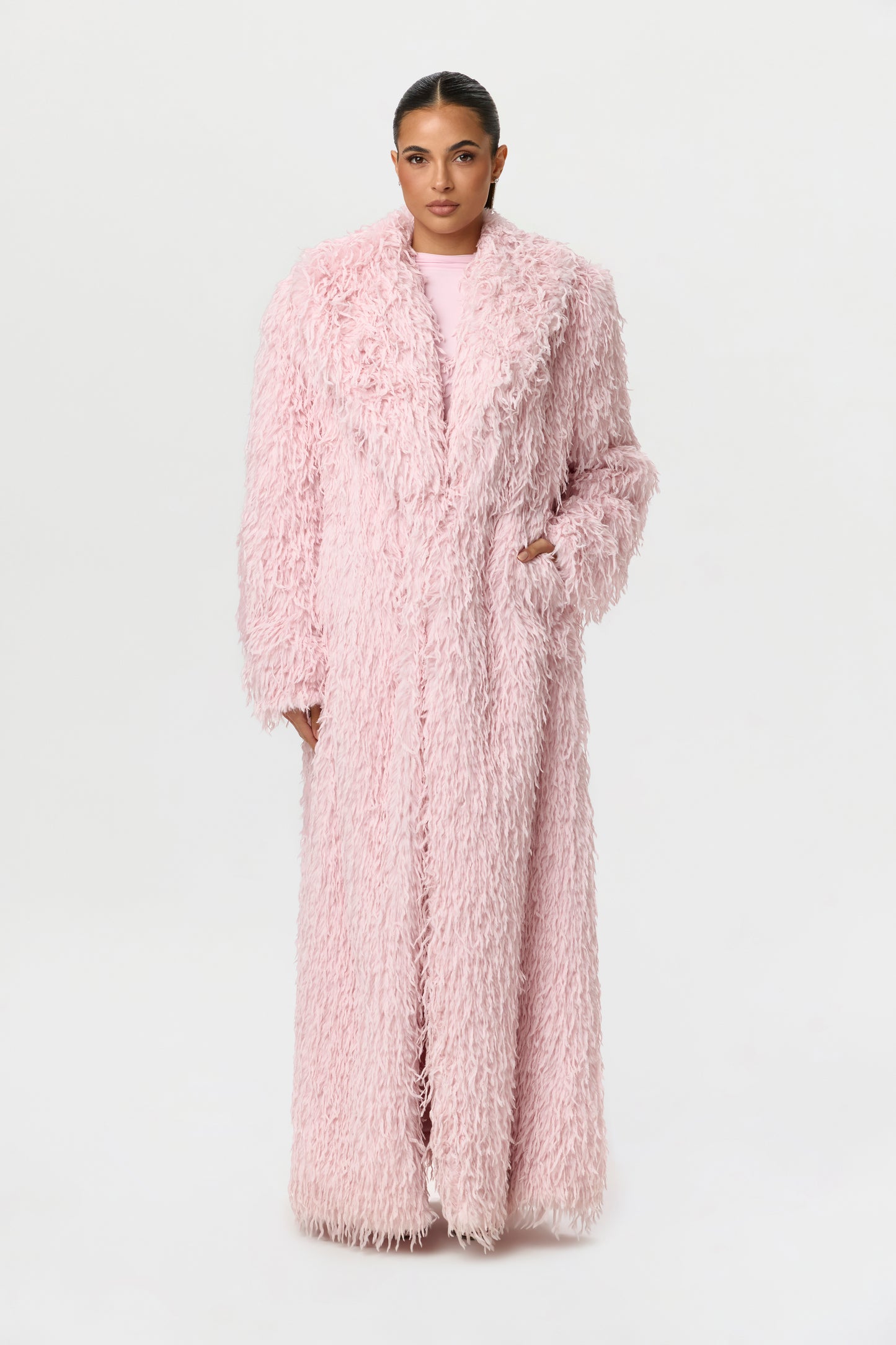 Faux Feather Long Coat
