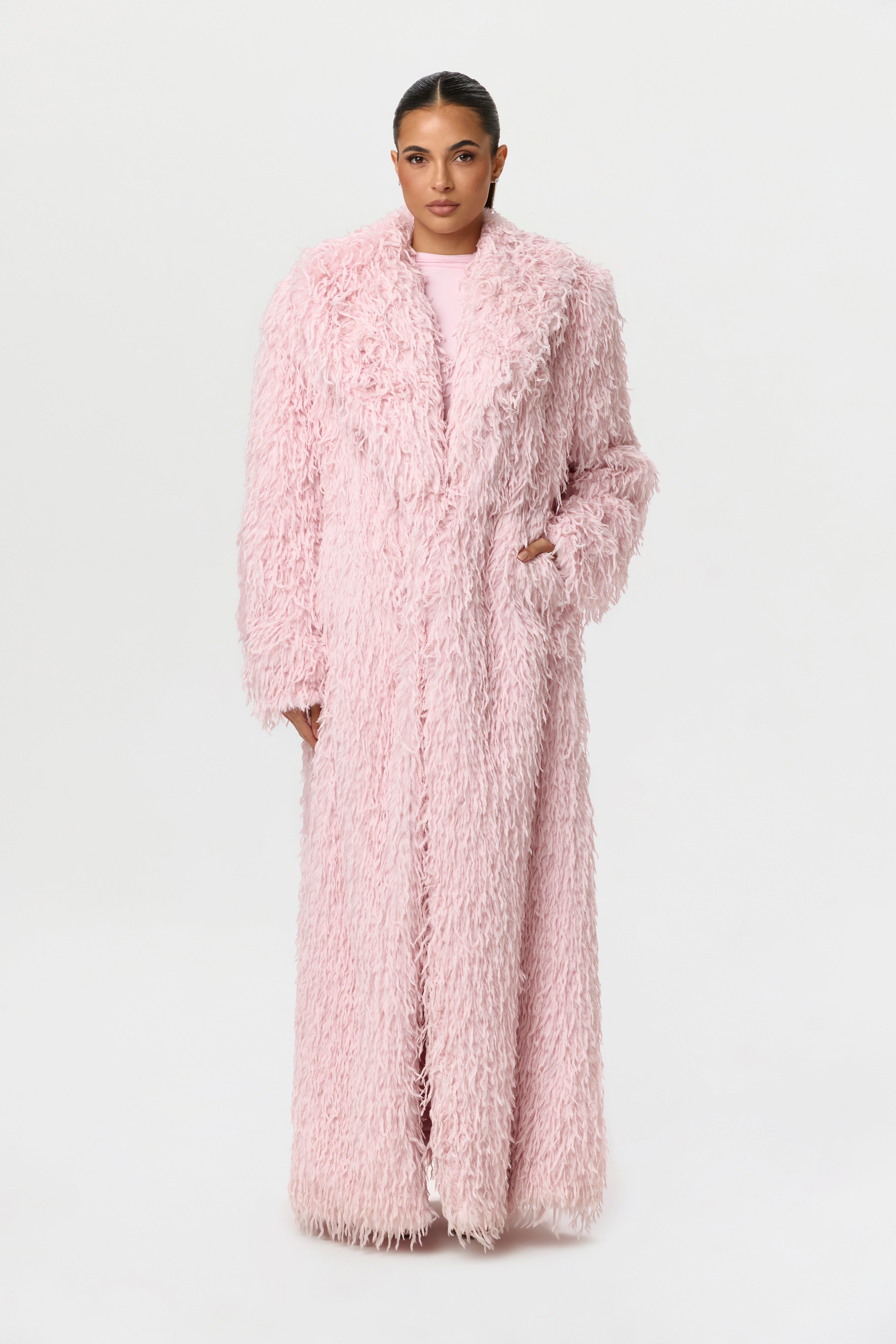Faux Feather Long Coat