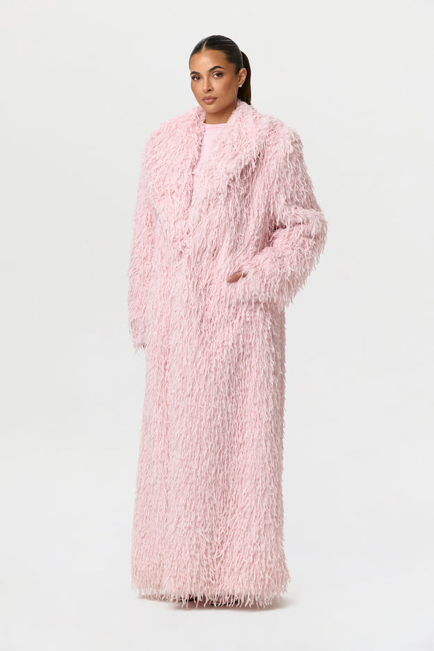 Faux Feather Long Coat
