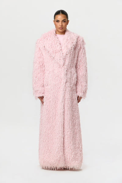 Women's Coat Long Faux Feather Dual Pockets Polyester by Naked Wardrobe, Baby Pink / XS