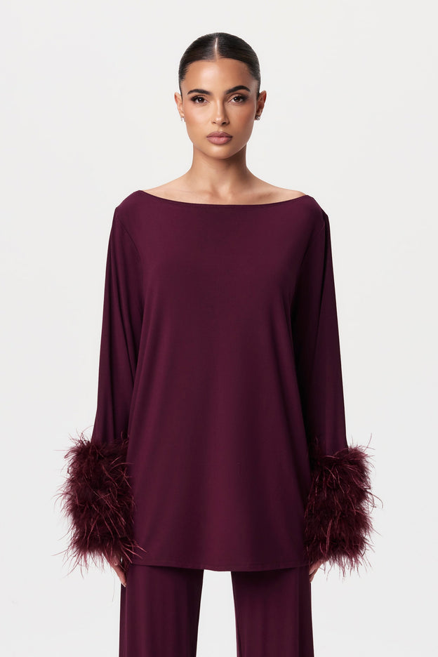 Butter Boat Neck Feather Tunic