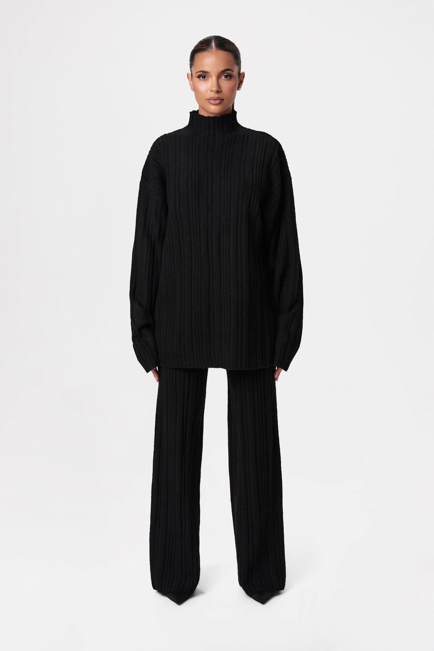 Ribbed-Knit Wide-leg Pant