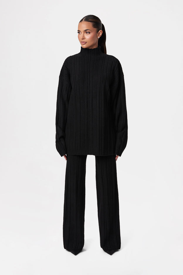 Ribbed-Knit Wide-leg Pant