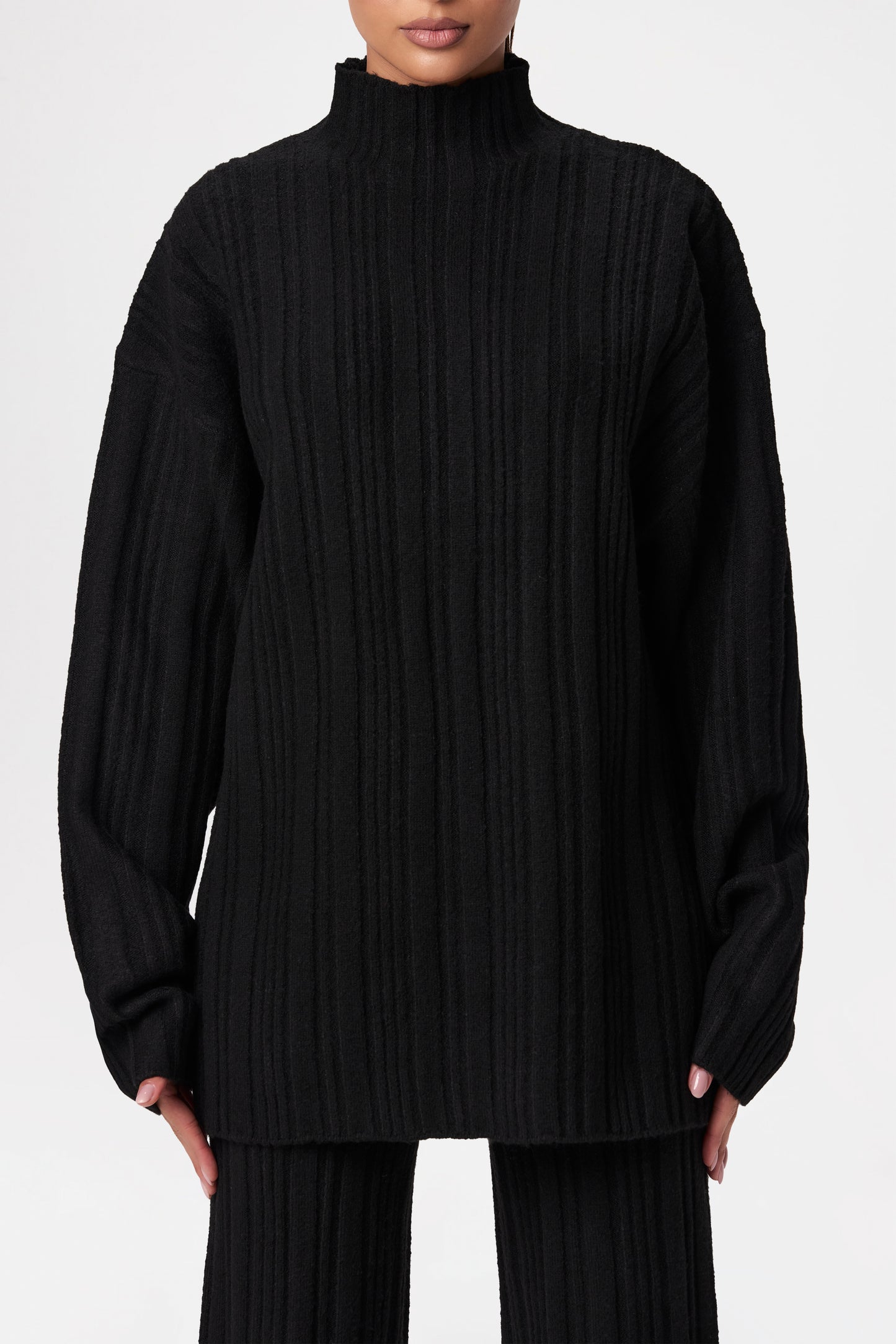 Ribbed-Knit Oversized Sweater Top