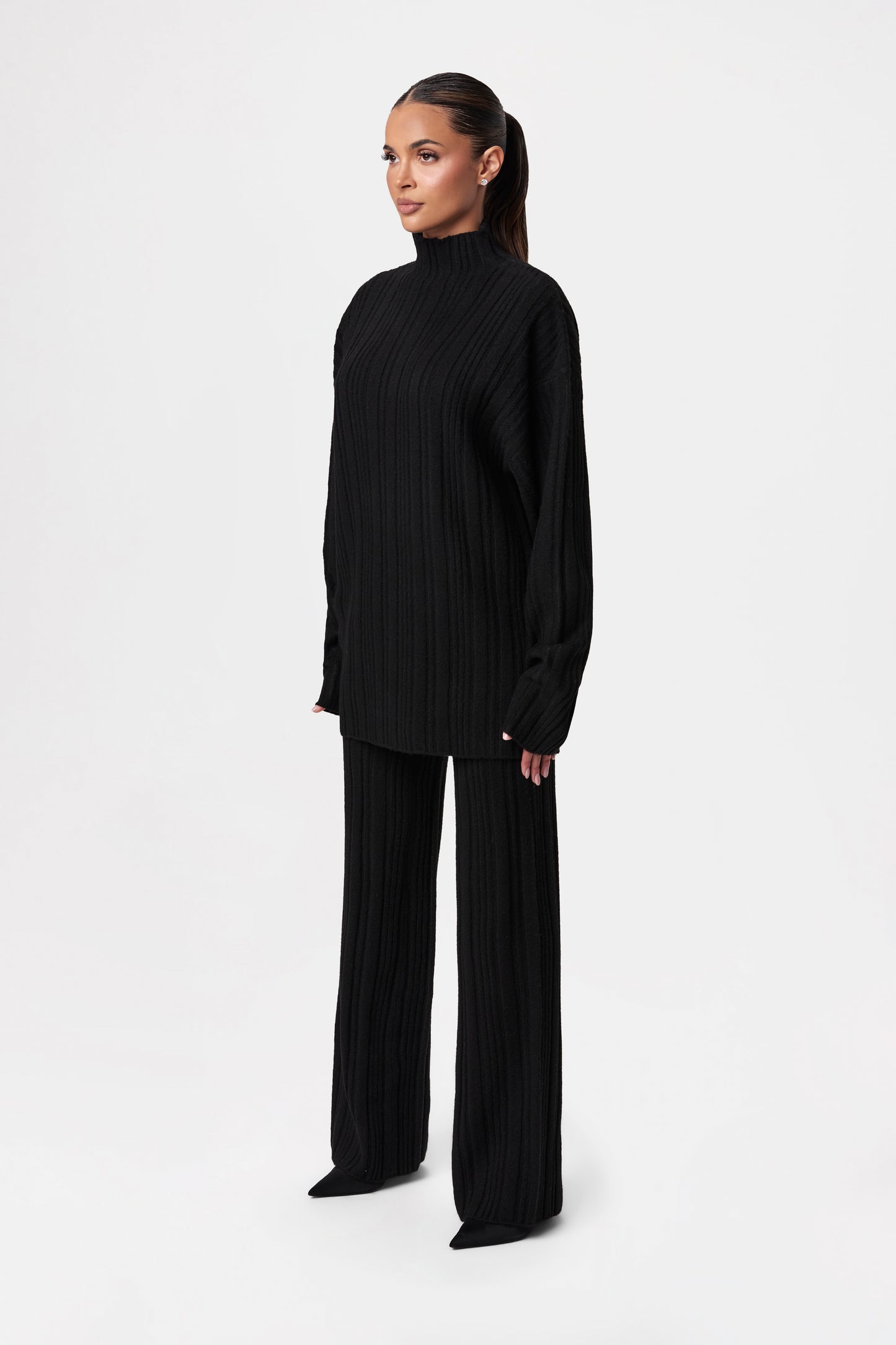 Ribbed-Knit Wide-leg Pant