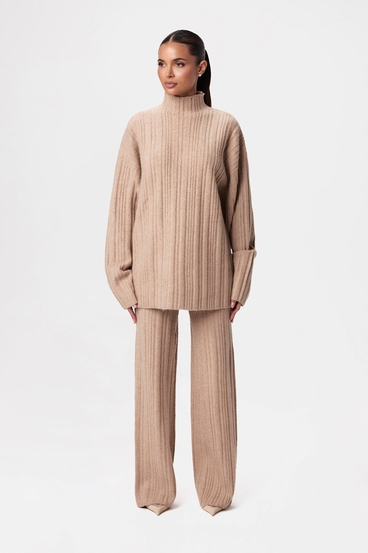 Ribbed-Knit Wide-leg Pant