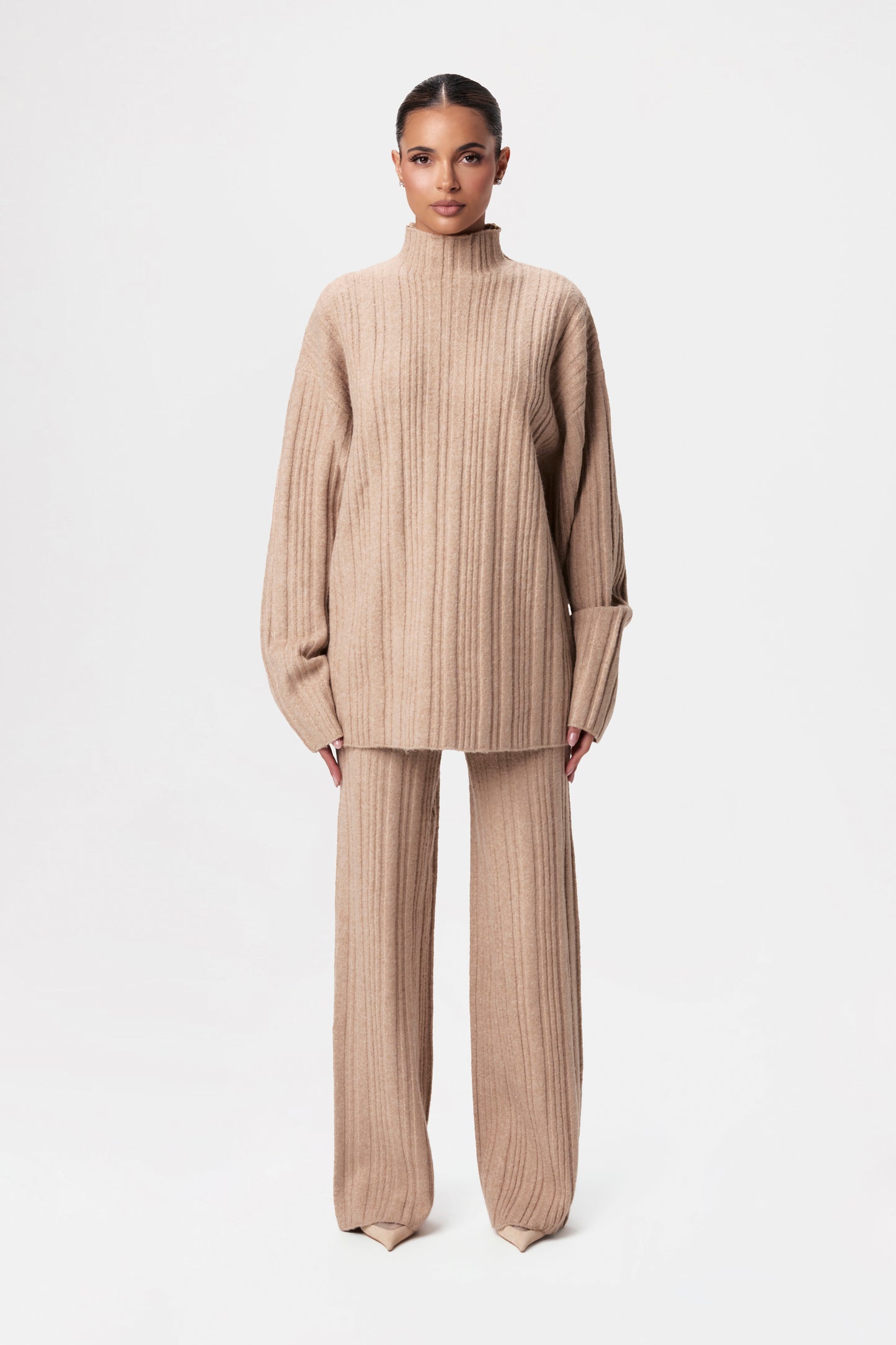 Ribbed-Knit Wide-leg Pant