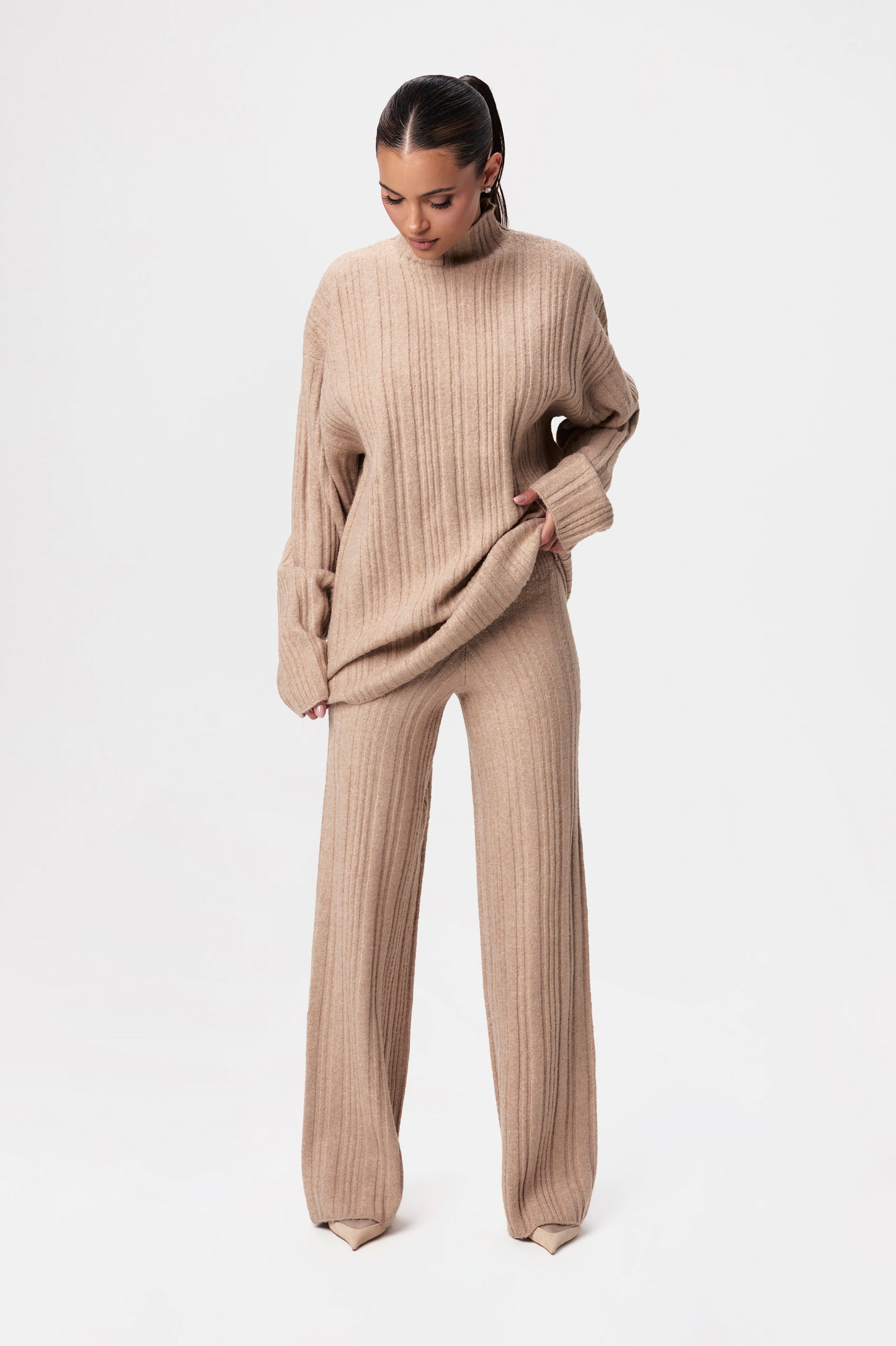 Ribbed-Knit Wide-leg Pant