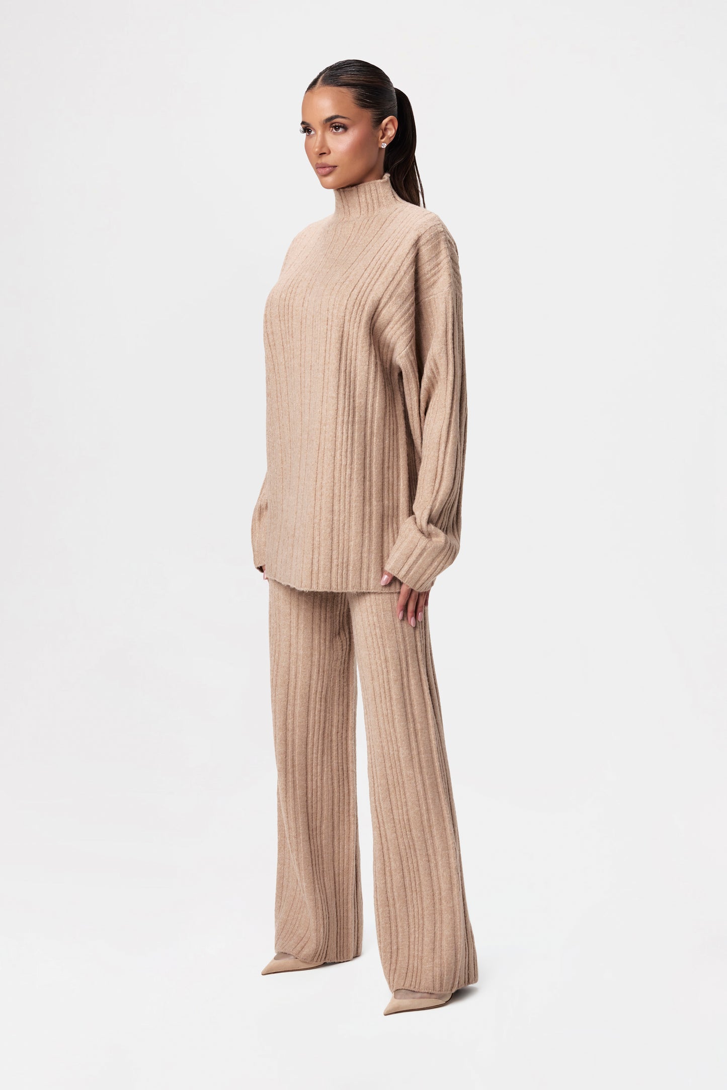 Ribbed-Knit Wide-leg Pant