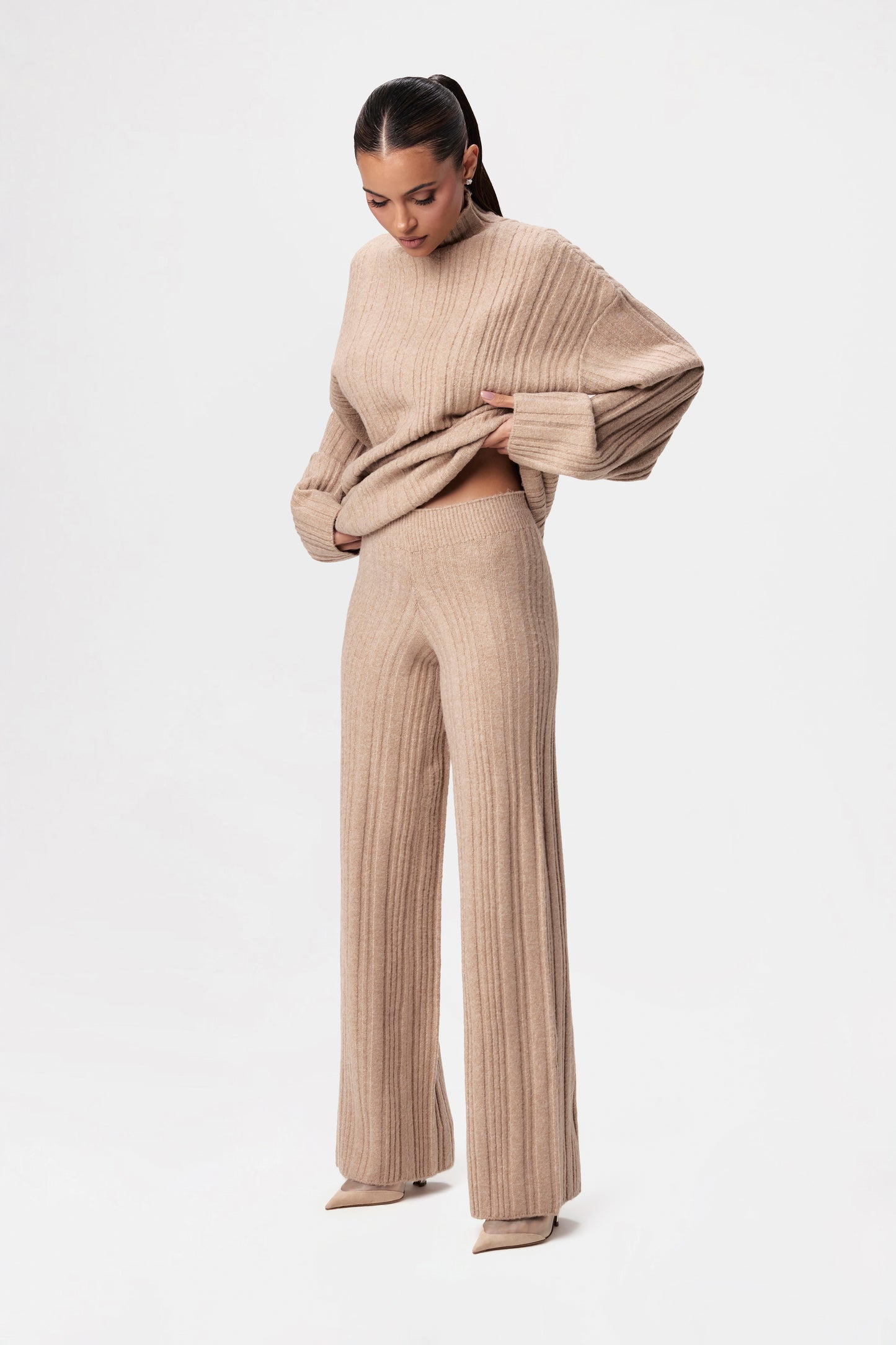 Ribbed-Knit Wide-leg Pant