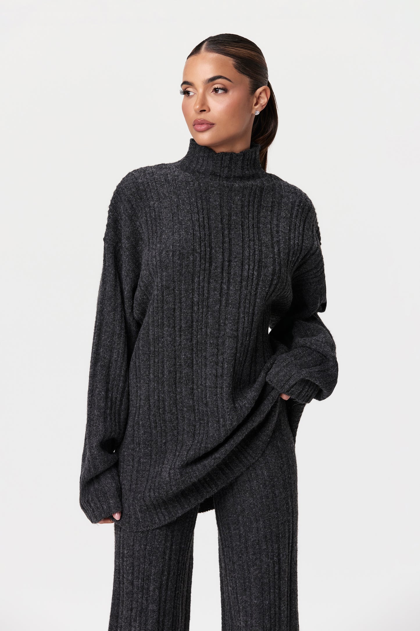 Ribbed-Knit Oversized Sweater Top