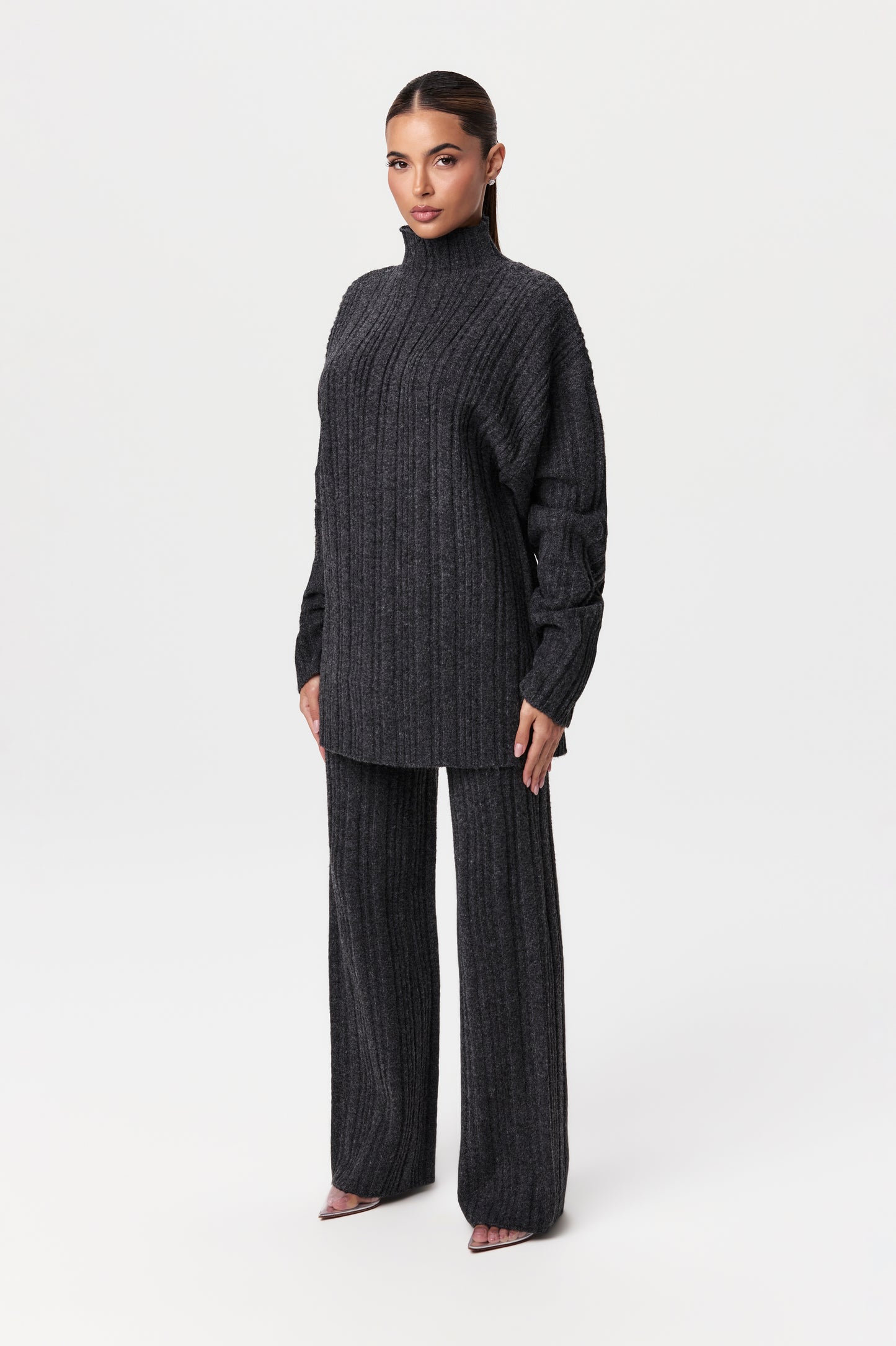 Ribbed-Knit Wide-leg Pant