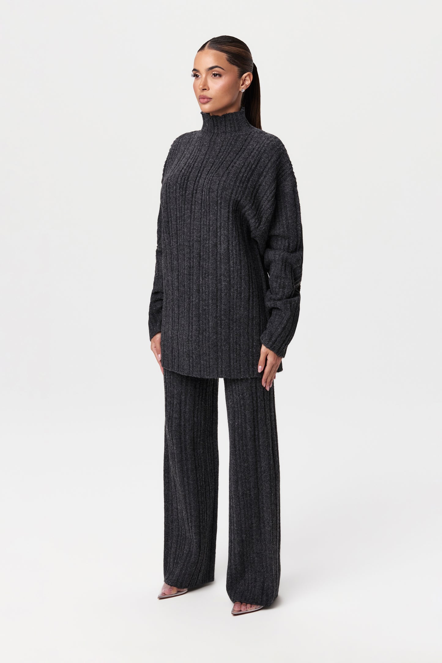 Ribbed-Knit Wide-leg Pant