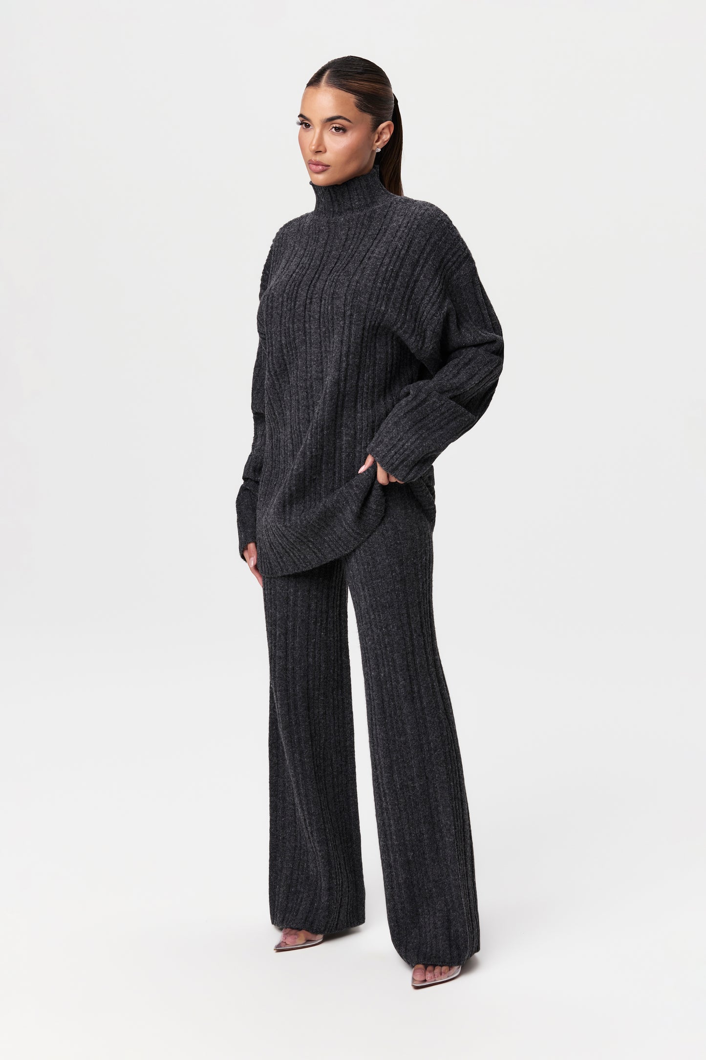 Ribbed-Knit Wide-leg Pant