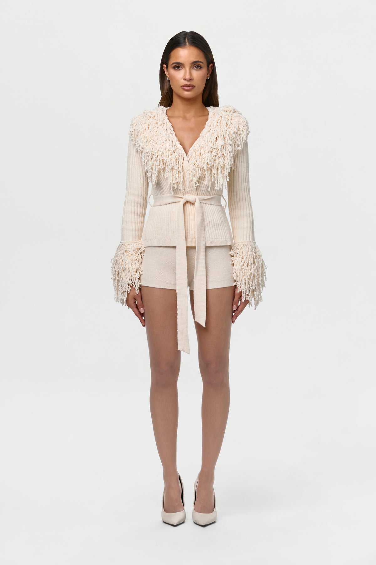 Knit Fringe V-Neck Cardigan