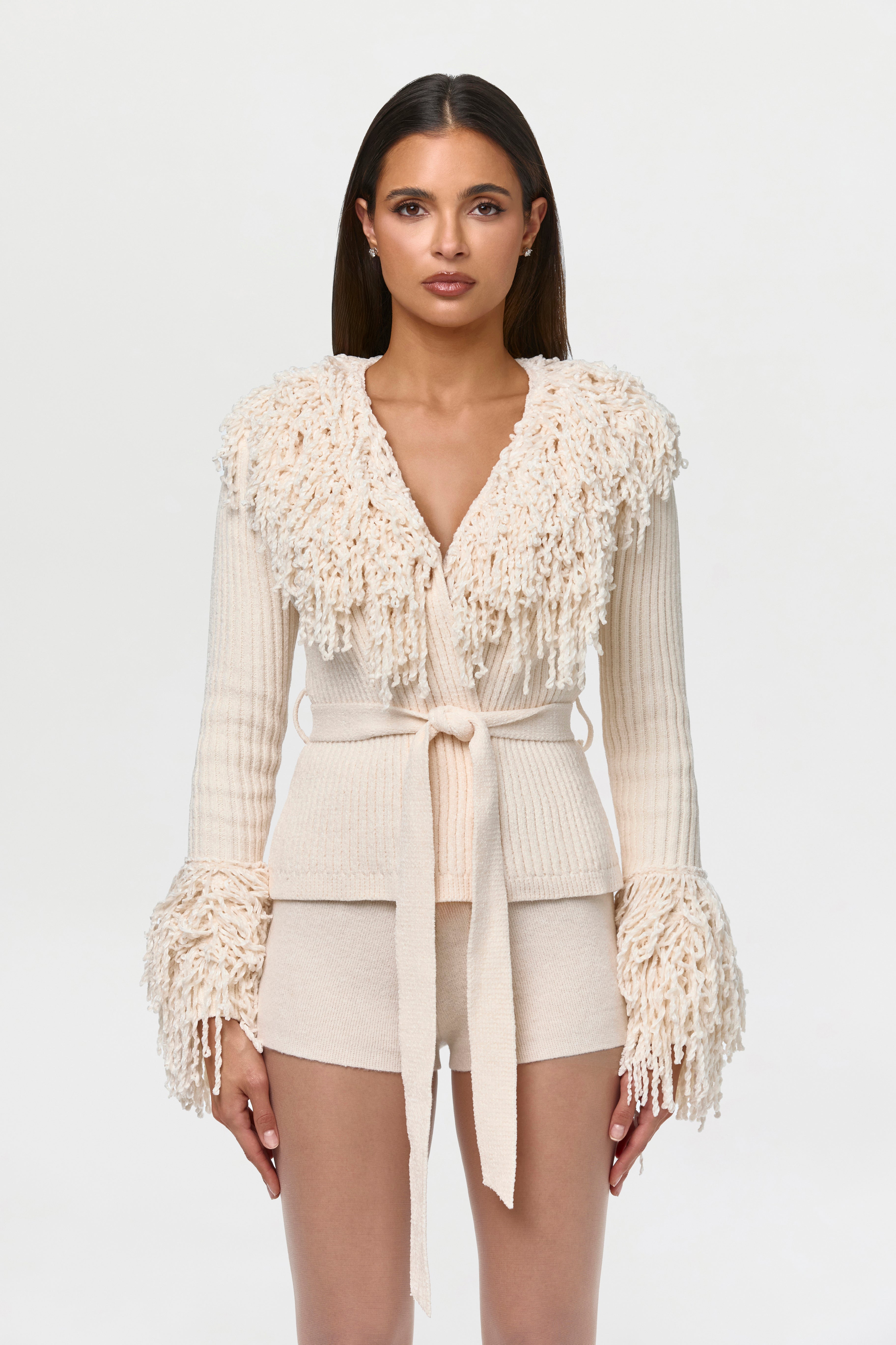 Knit Fringe V-Neck Cardigan