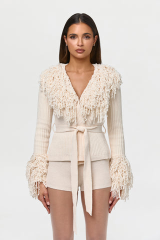 Knit Fringe V-Neck Cardigan