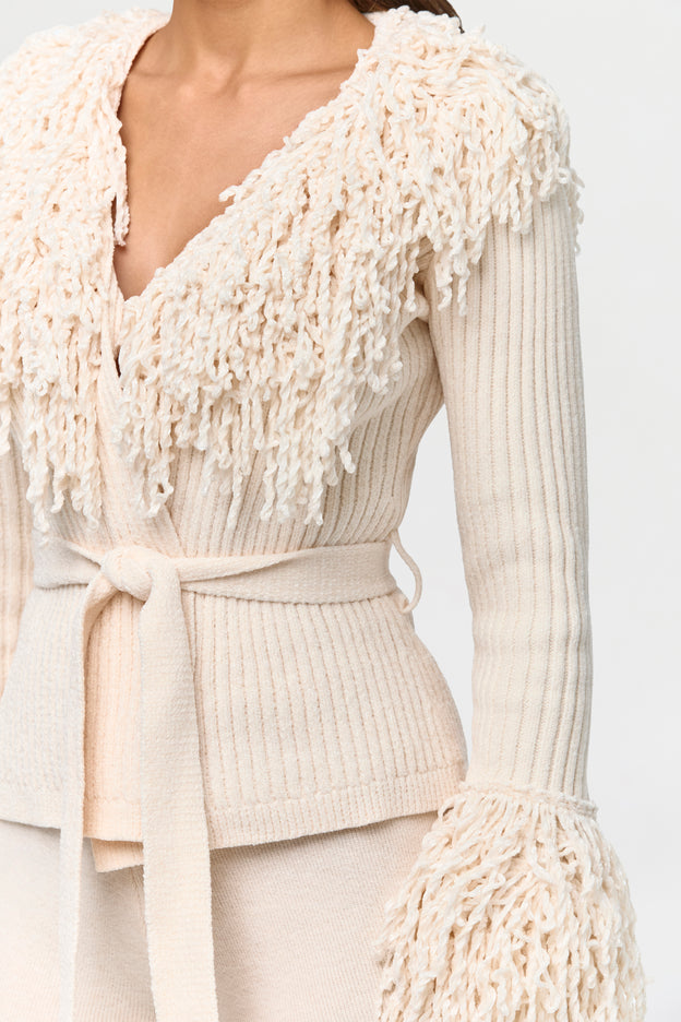 Knit Fringe V-Neck Cardigan