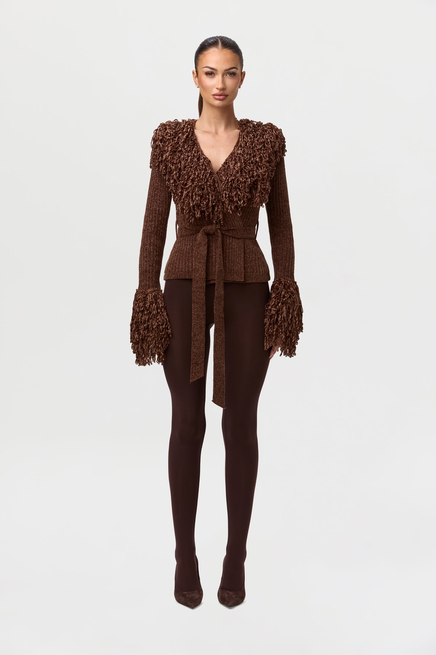 Knit Fringe V-Neck Cardigan